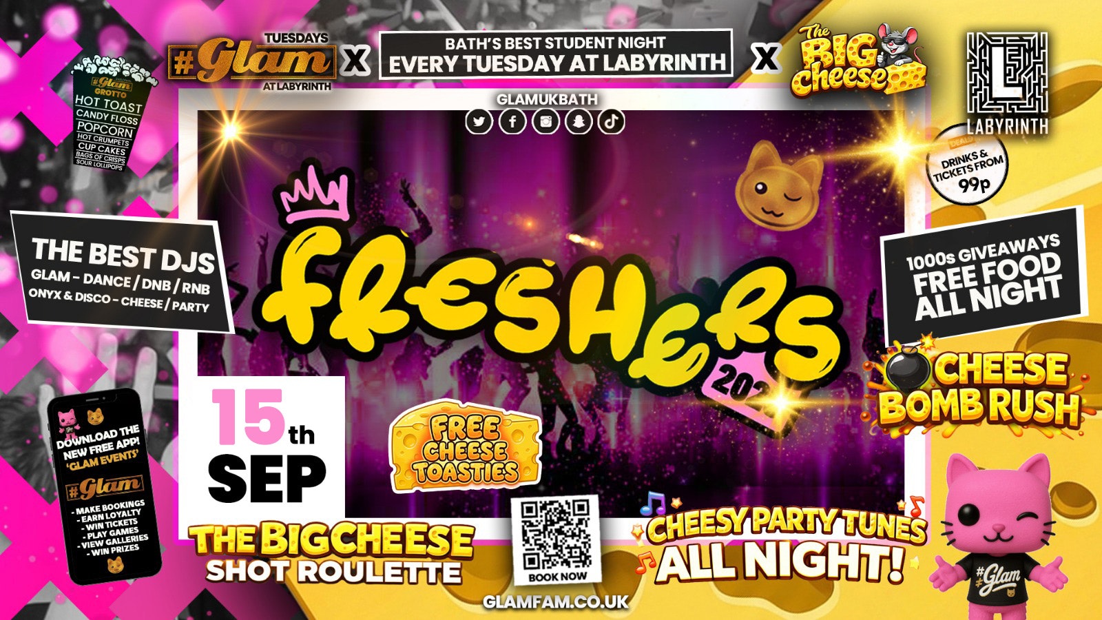 😻  GLAM x The BIG CHEESE 🧀 | FRESHERS OPENING PARTY! 🤩 Tickets and Drinks from 99p!‼️Every Tuesday at Labyrinth 😻