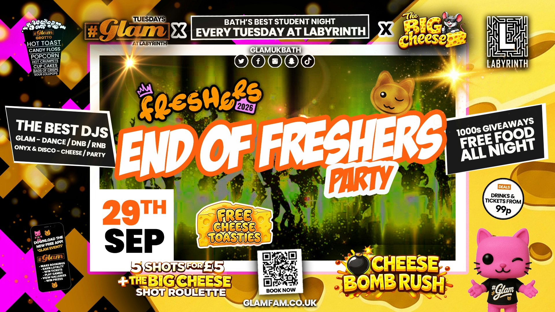 😻  GLAM x The BIG CHEESE 🧀 | FRESHERS CLOSING PARTY 2026!! 🤩 Tickets and Drinks from 99p!‼️Every Tuesday at Labyrinth 😻