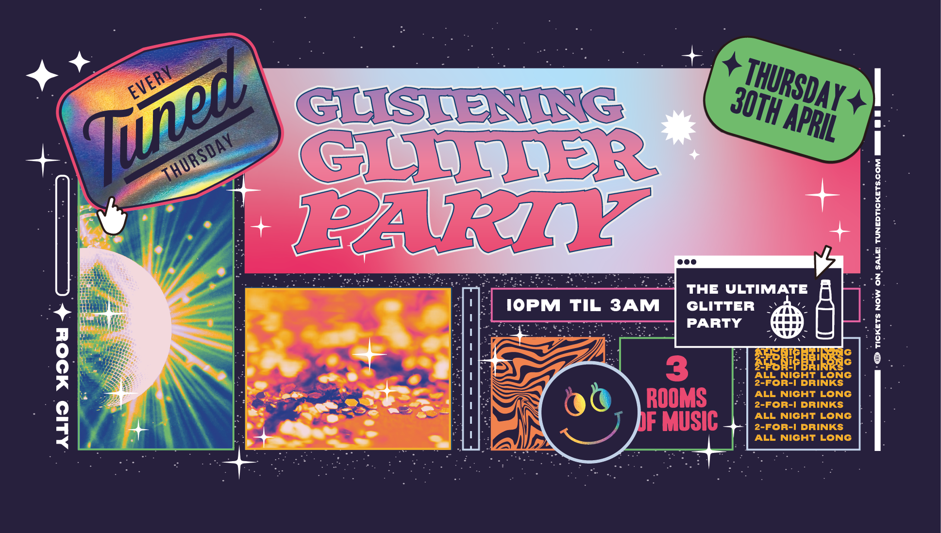 Tuned – GLISTENING GLITTER PARTY! – Nottingham’s Biggest Student Night – 2-4-1 Drinks All Night Long – (inc Silent Disco In Beta Room) 30/04/26