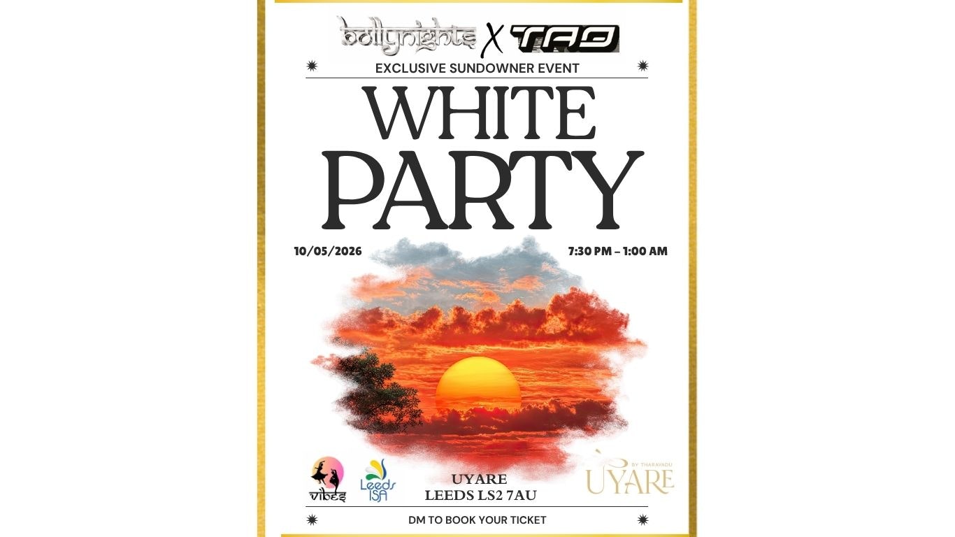 Leeds Bollynights  –  White Party Sundowner edition | Sunday 10th may | Uyare Leeds
