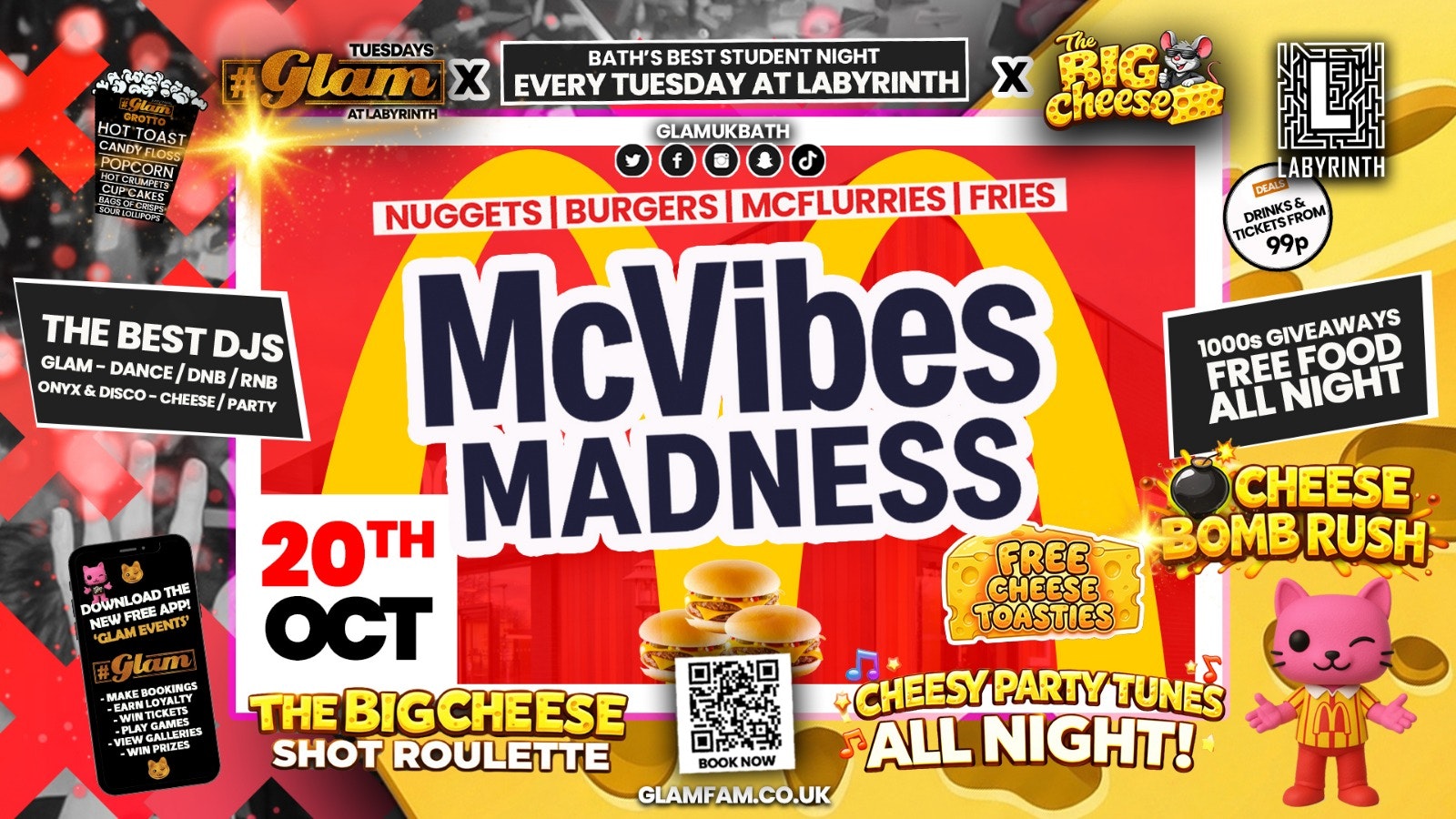 😻  GLAM x The BIG CHEESE |  🍔 MC VIBES MADNESS!! 🍟 Tickets and Drinks from 99p!‼️