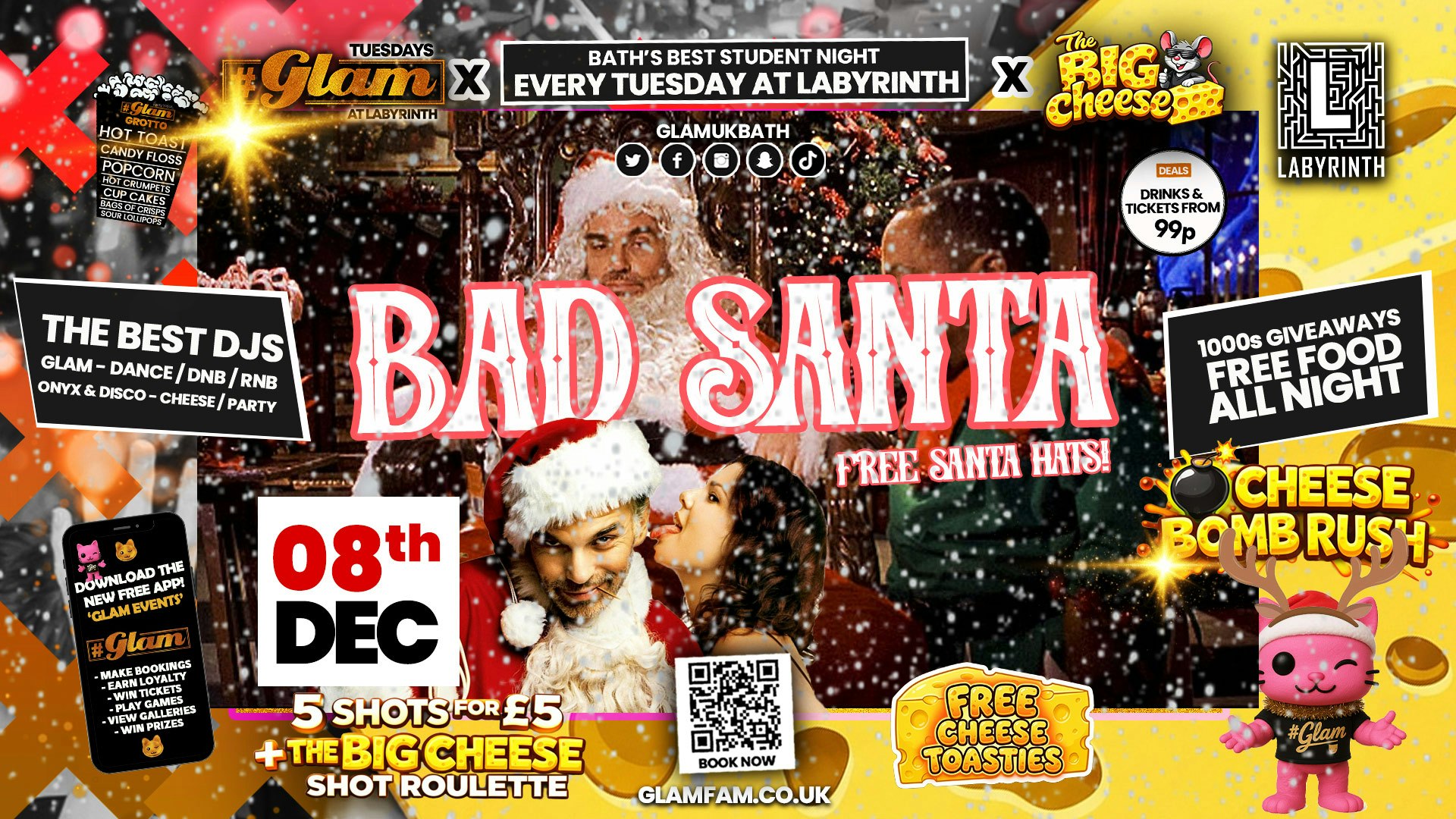😻  GLAM x The BIG CHEESE |  BAD SANTA PARTY! 🎅🏼 5 Shots for £5 and 99p Bombs! Plus Tickets and from 99p!‼️