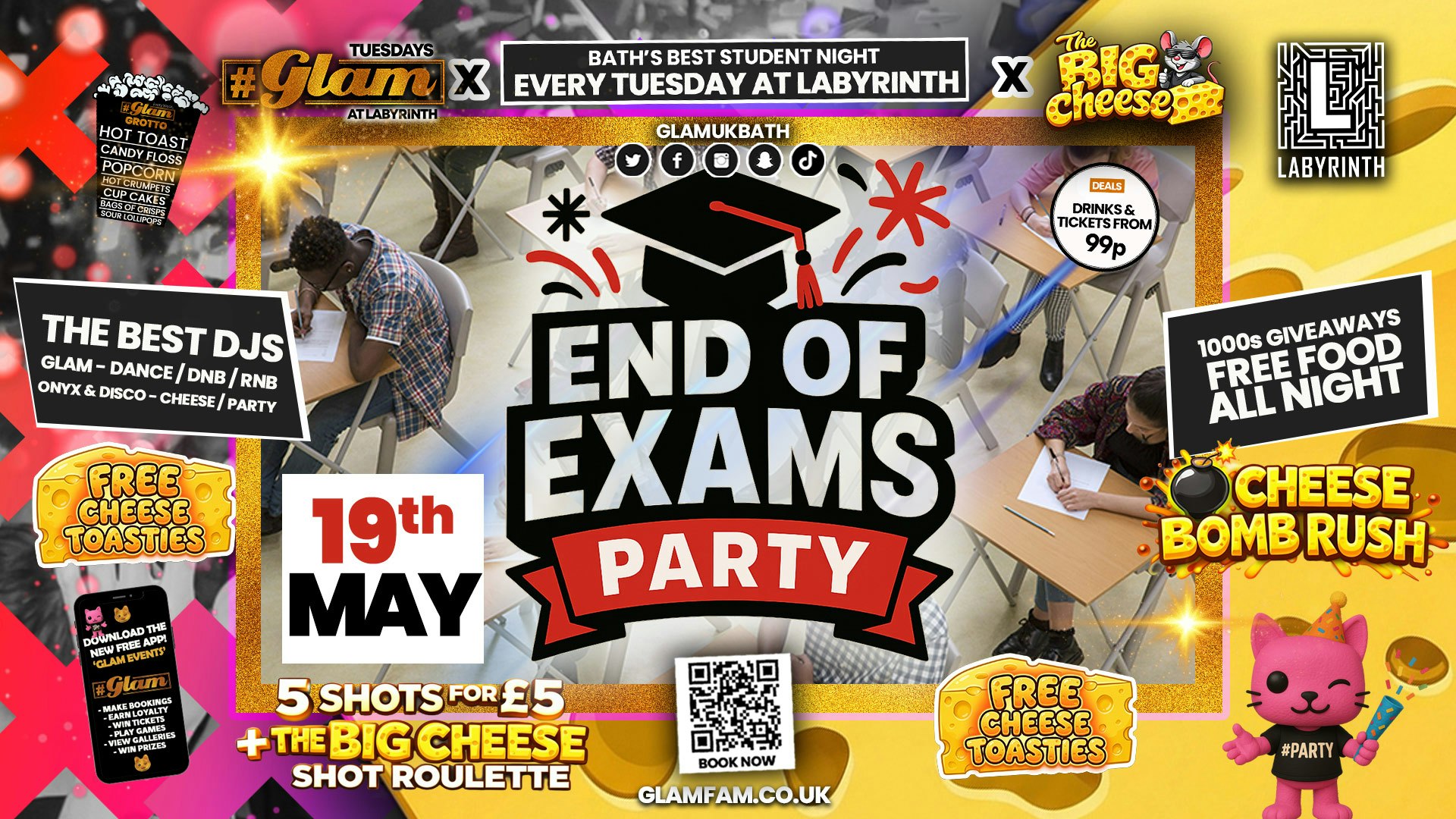 😻 Glam x The Big Cheese 🧀 END OF EXAMS PARTY!!  🎓🎊 Bath’s Wildest Student Night | Tickets and Drinks from 99p!‼️Every Tuesday at Labyrinth 😻