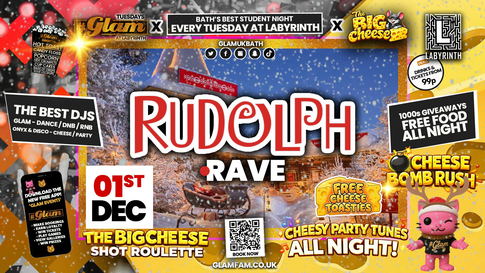 😻  GLAM x The BIG CHEESE |  🦌 RUDOLPH RAVE!! 🦌 5 Shots for £5 and 99p Bombs! Plus Tickets and from 99p!‼️