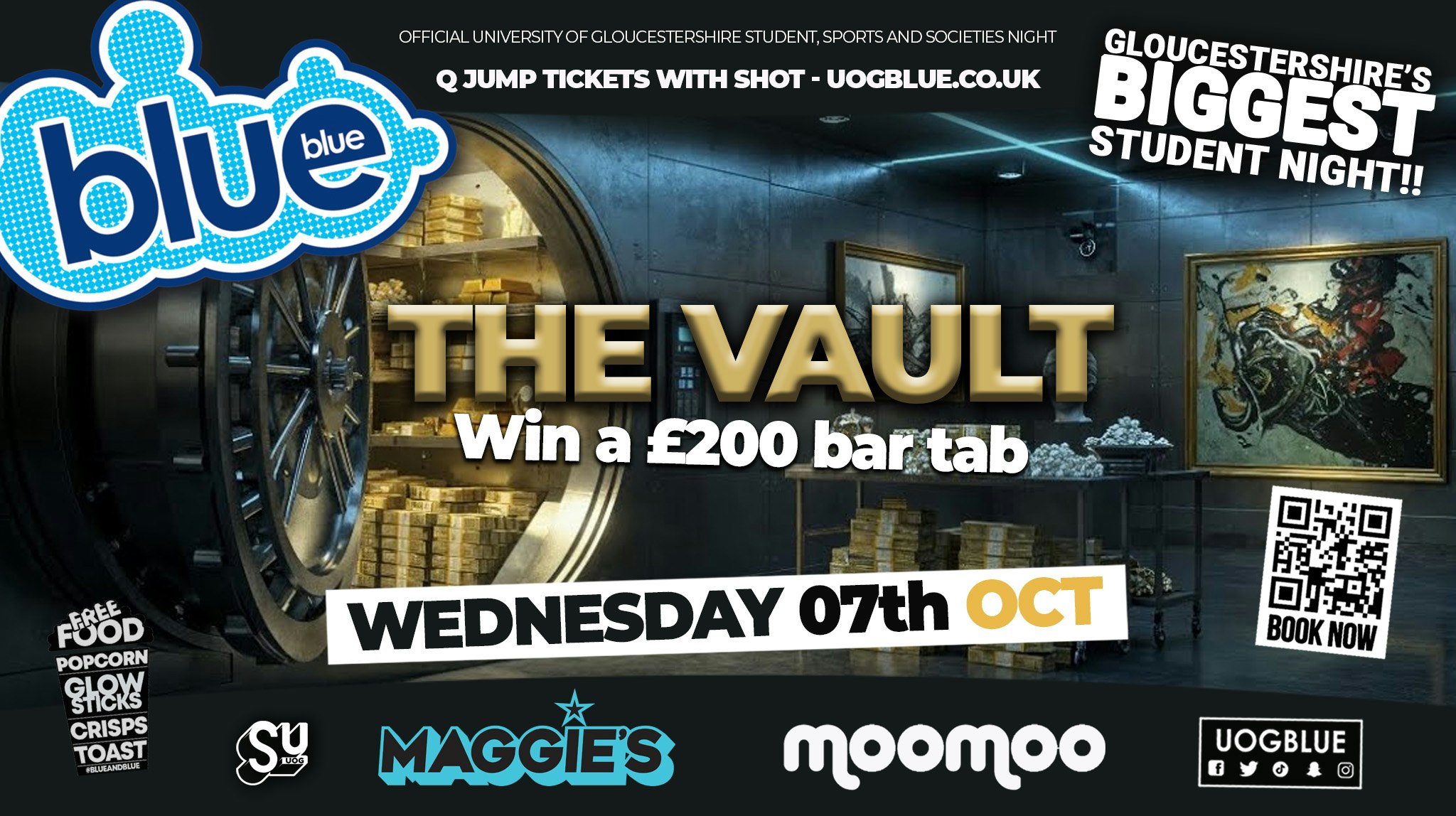 🧷 BLUE AND BLUE 🥇 THE VAULT! Win a £200 BAR TAB!! 🧷 Gloucestershire’s Biggest Student Night! 🤯