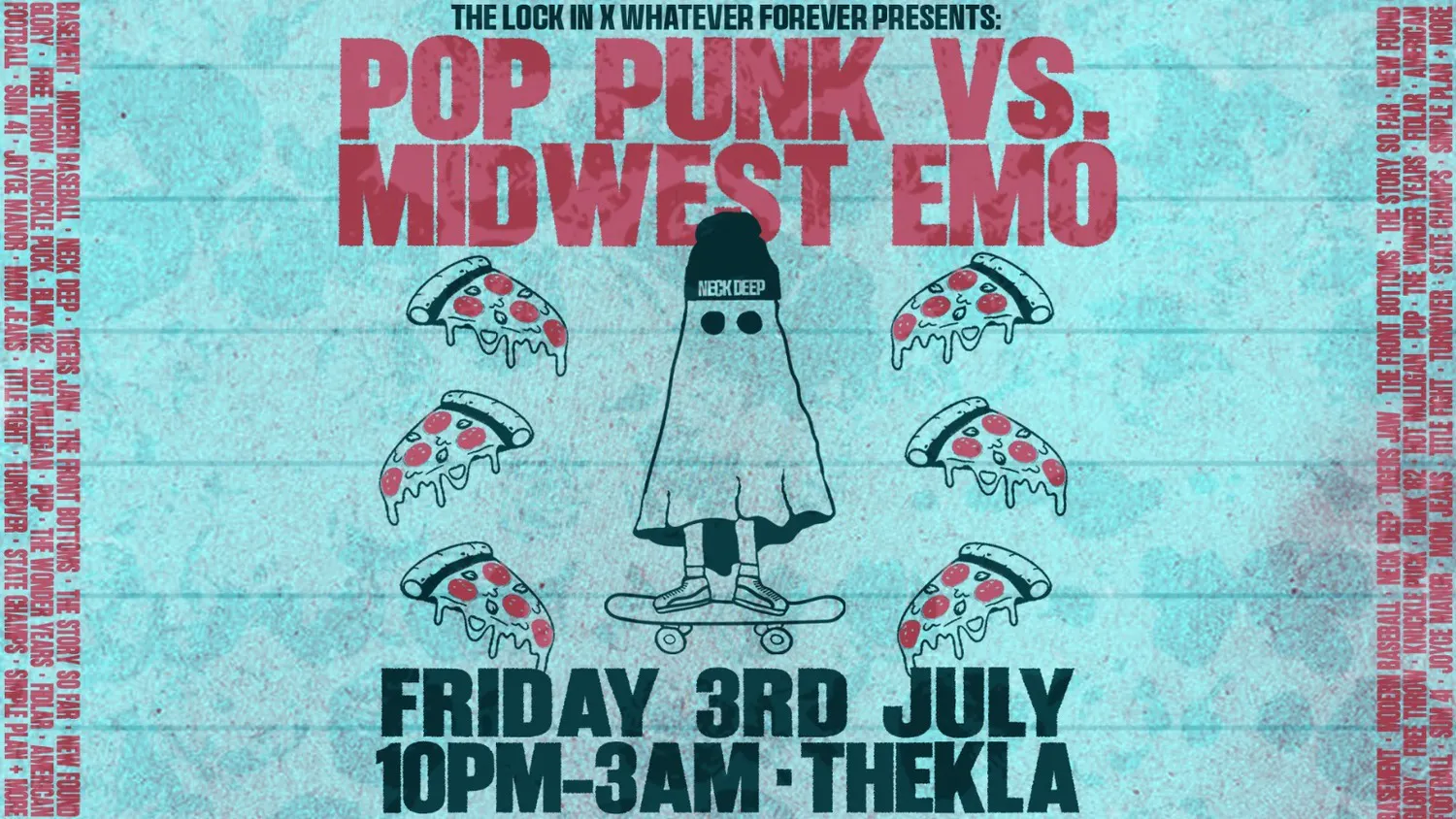 Pop Punk vs. Midwest Emo 🍕🛹 at Thekla, East Mud Dock on 3rd Jul