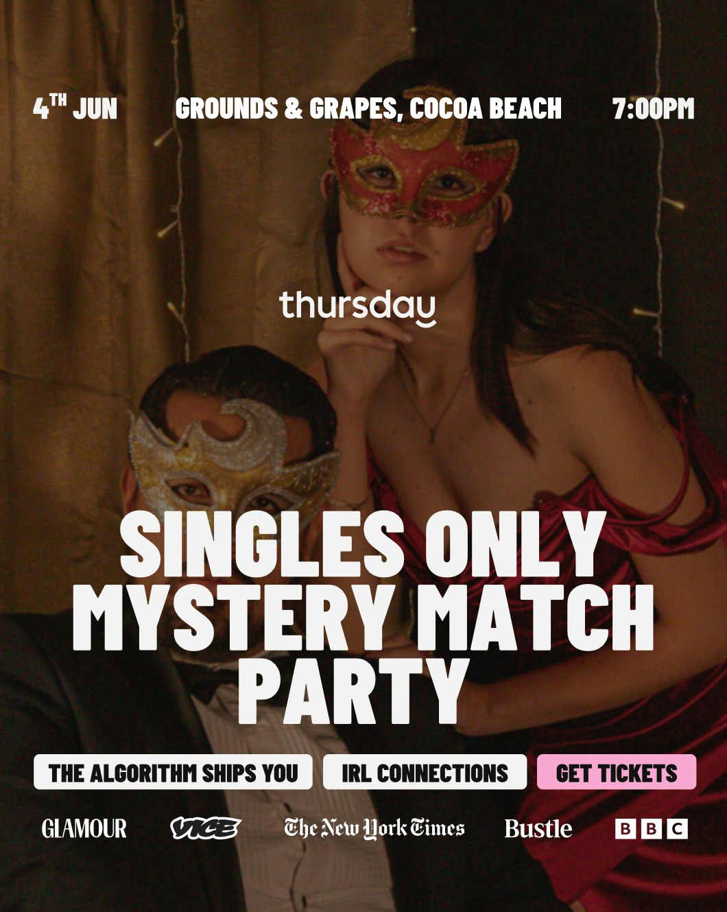 🕵️Thursday | Singles Only Mystery Match Party | Cocoa Beach, FL