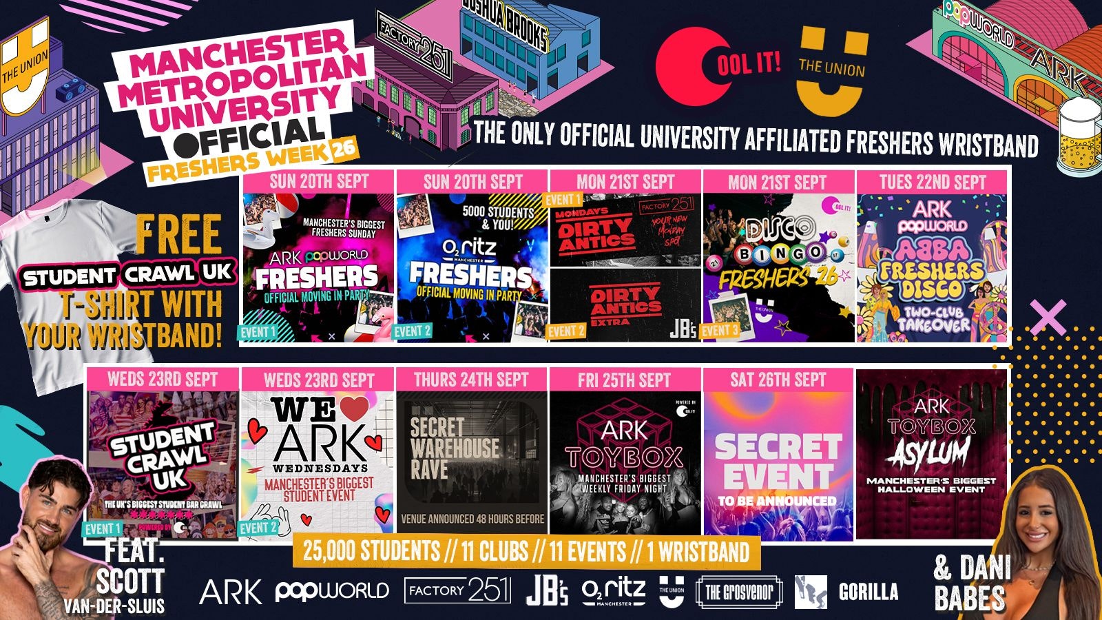 MANCHESTER MET – MMU – OFFICIAL All Access Freshers Wristband 2026 🎟️ YOUR OFFICIAL FRESHERS WRISTBAND – INCLUDES MANCHESTER’S BEST CLUBS / BIGGEST WEEKLY STUDENT BRANDS / SPECIAL GUESTS INCL DANI BABES / SCOTT VAN DER SLUIS & MUCH MORE! ⚡️