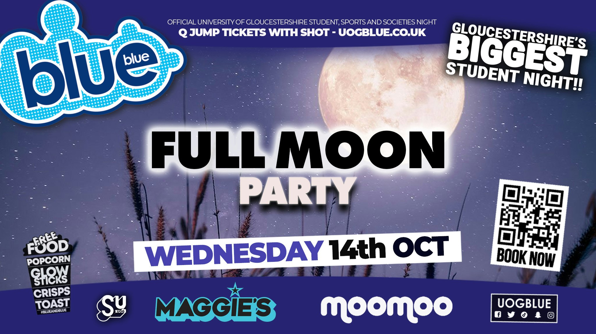 BLUE AND BLUE 🌕 FULL MOON PARTY!! 😎 Gloucestershire’s Biggest Student Night! 🤯