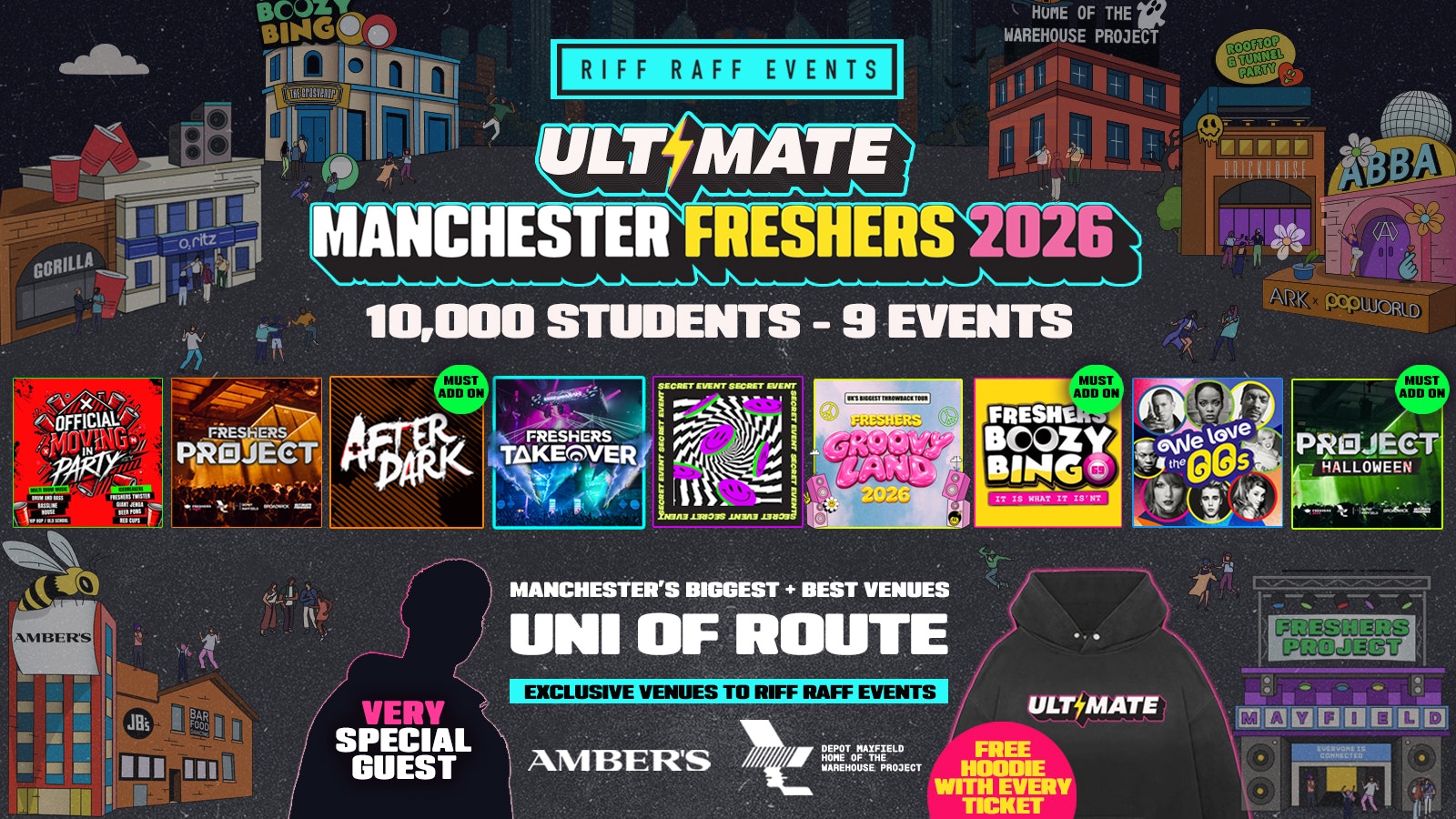 ULTIMATE RIFF RAFF FRESHERS 2026 ⚡️ UNI OF ROUTE – Official Student Partners with BoohooMAN 👕 Free Hoodie + Huge Artist with Every Ticket – Sold Out 15 Years Running!