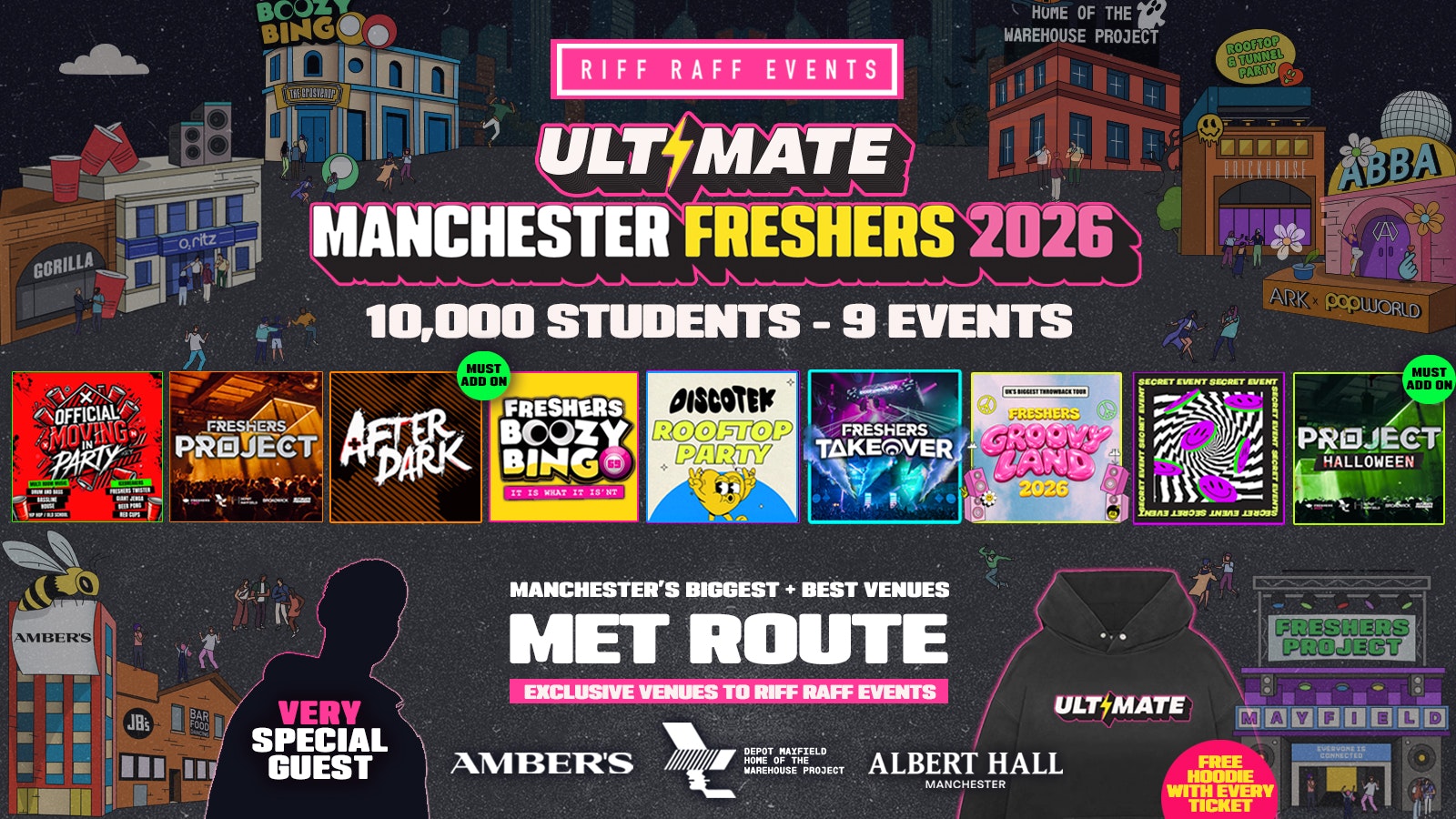 ULTIMATE RIFF RAFF FRESHERS 2026 ⚡️ MET ROUTE – Official Student Partners with BoohooMAN 👕 Free Hoodie + Huge Artist with Every Ticket – Sold Out 15 Years Running!
