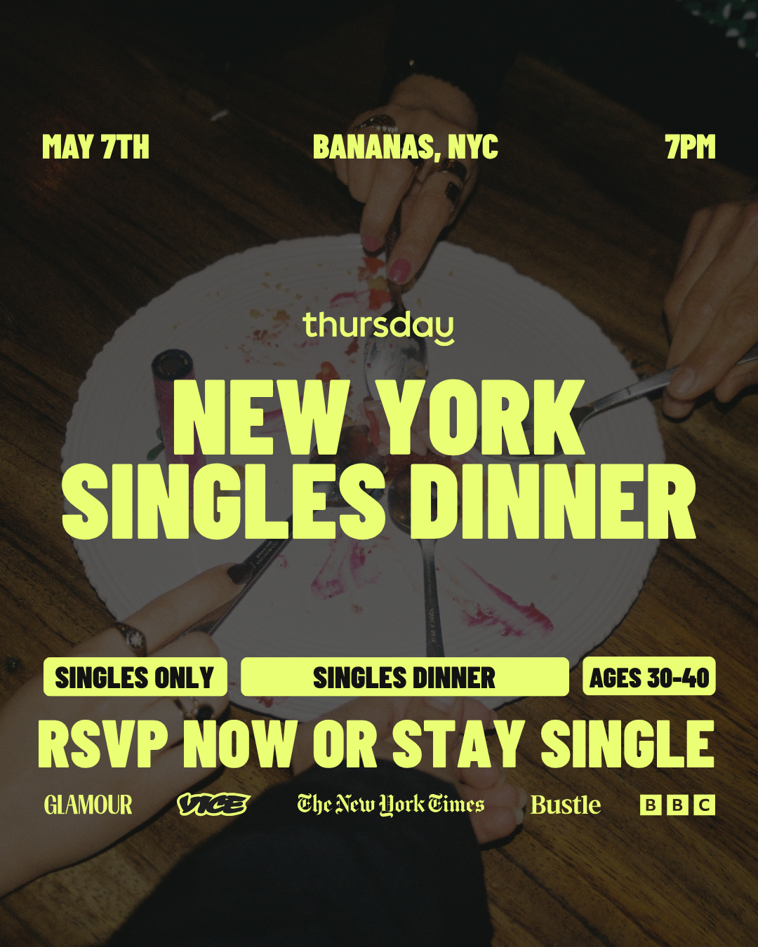 Thursday | Bananas Singles Dinner (30-40) | NYC