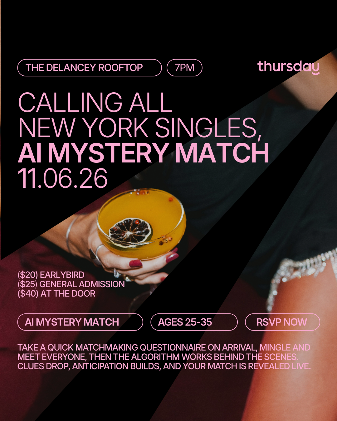 Thursday | The Delancey (AI Mystery Match) 25-35 | NYC