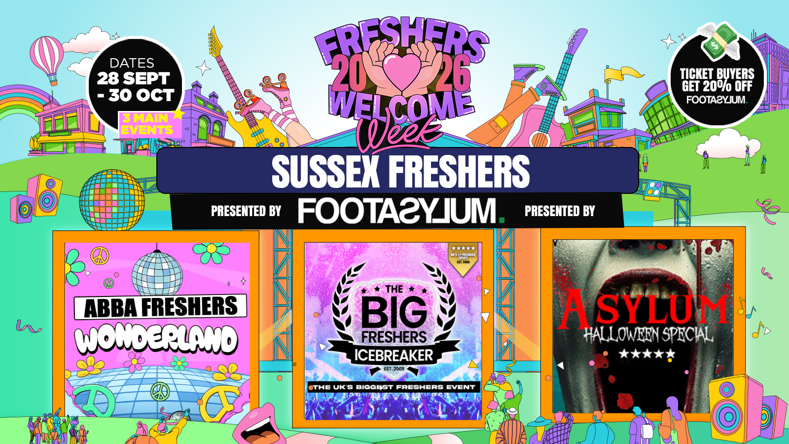 ⚠️ EXAM FLASH SALE – FREE QUEUE JUMP WITH EVERY TICKET! Sussex Freshers Welcome Week 2026 🎓 – Presented by FOOTASYLUM – UK Largest Freshers Events – Sold out 10 years Running 🏆