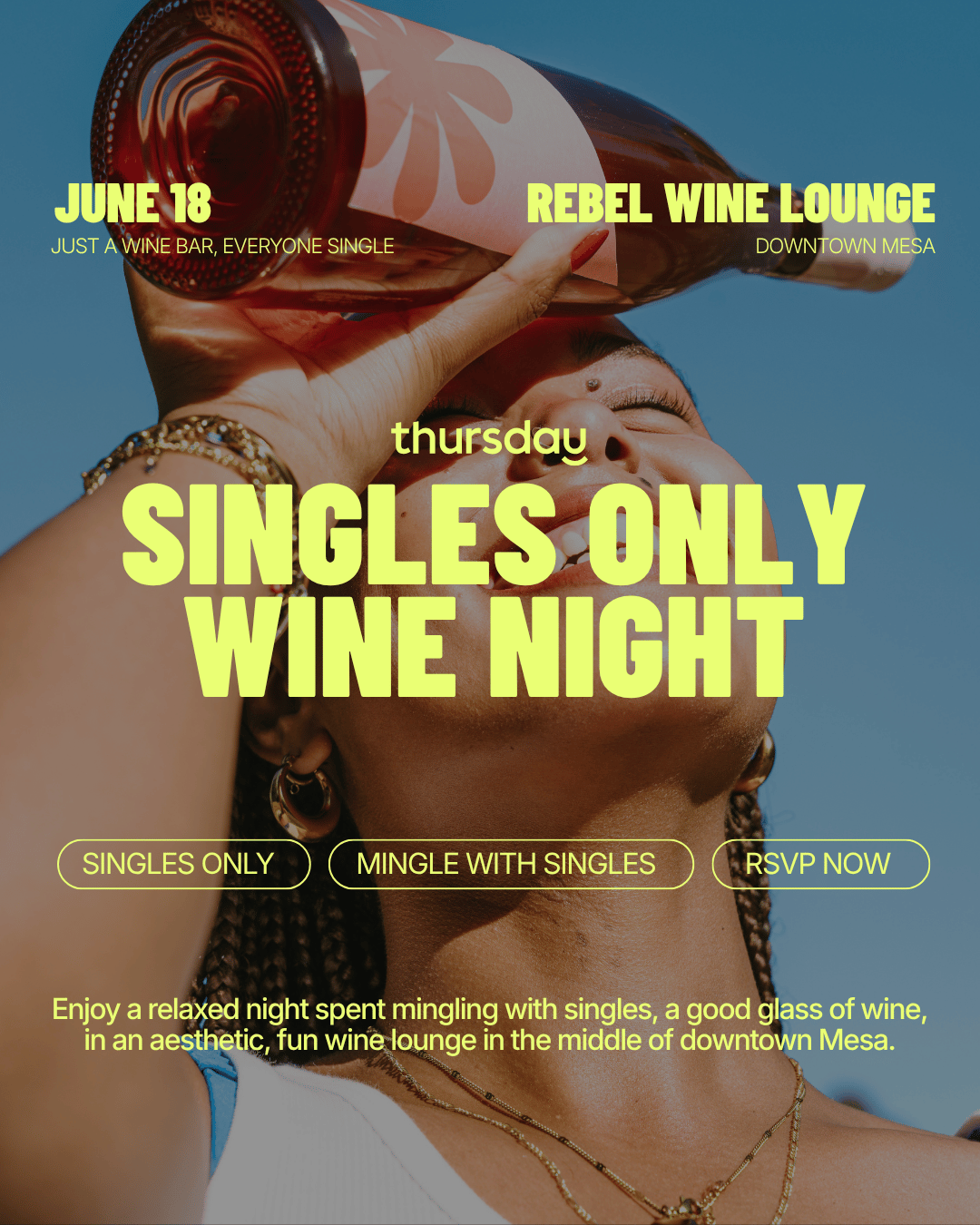Thursday | Singles Only Wine Night at Rebel Wine Lounge | Mesa