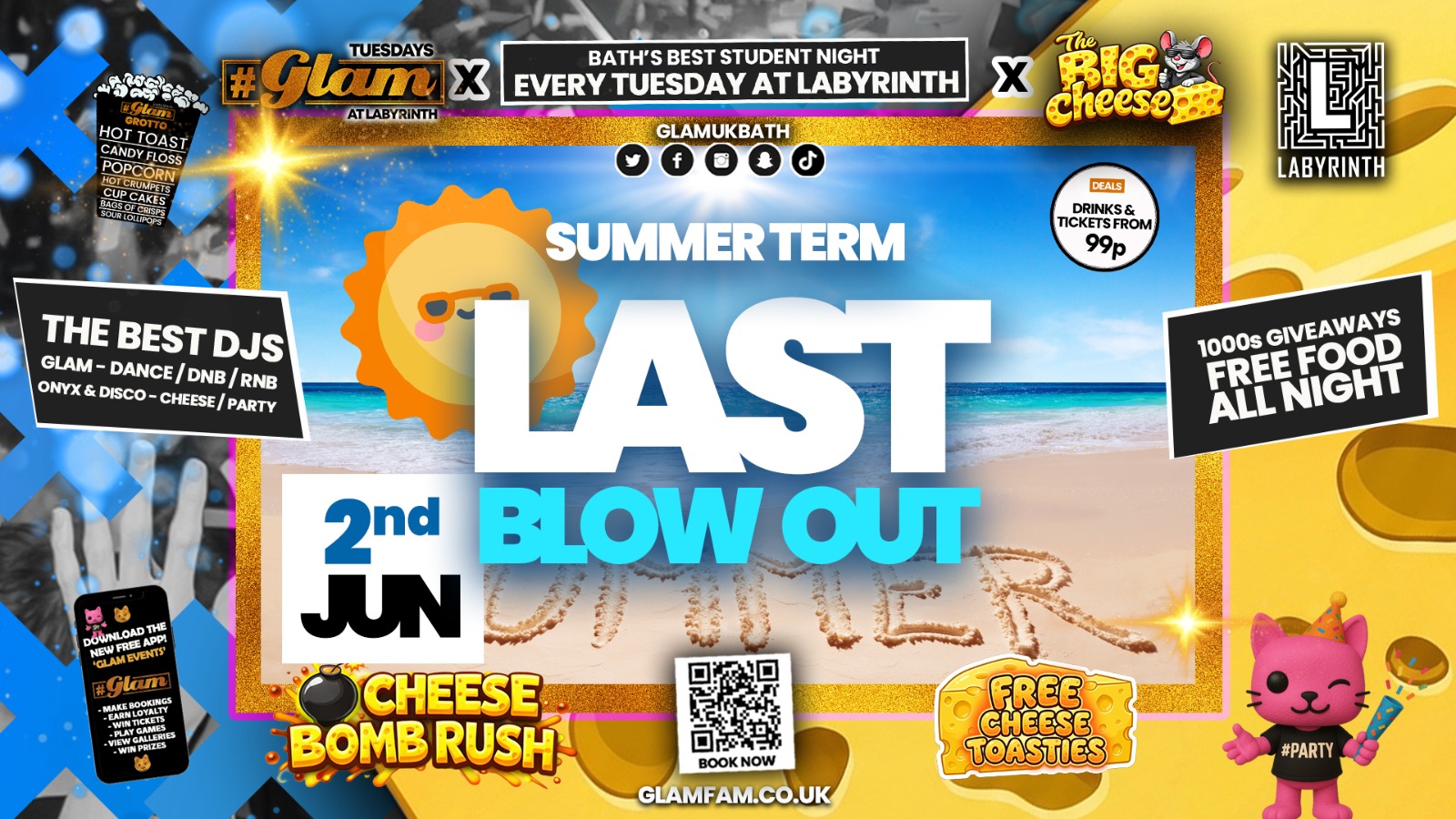 😻  GLAM x The BIG CHEESE 🧀 | ☀️SUMMER TERM BLOW OUT!!😎 Tickets and Drinks from 99p!‼️Every Tuesday at Labyrinth 😻