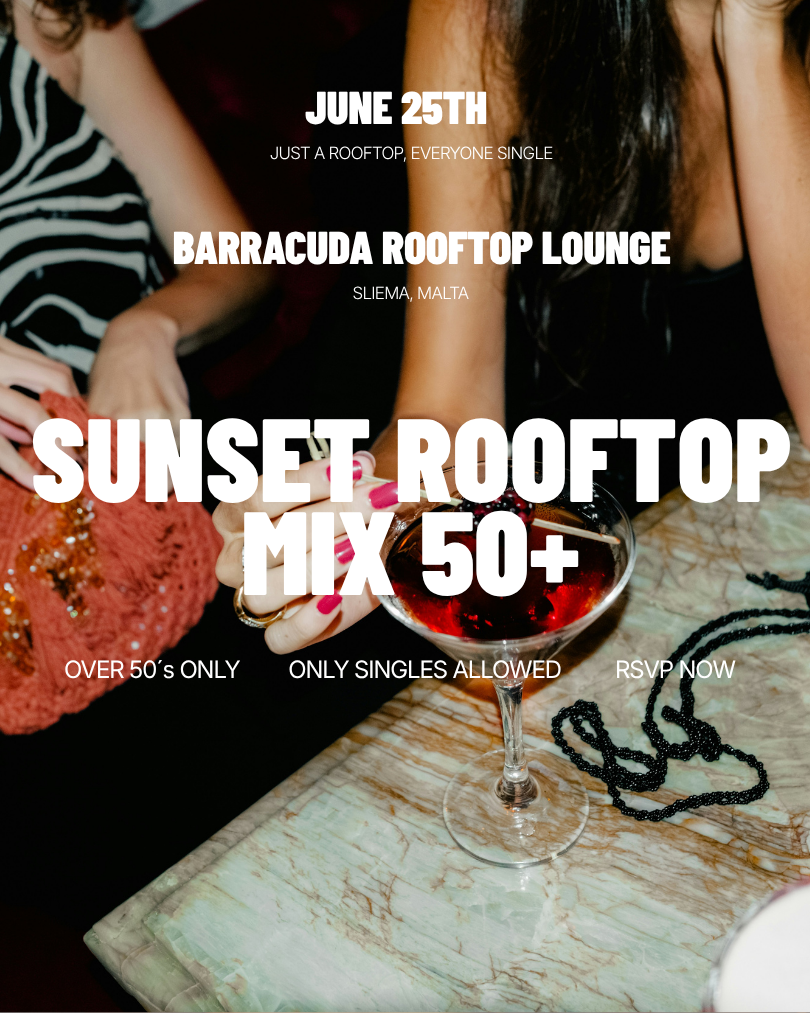 Thursday | Sunset rooftop mix 50+ | Barracuda Rooftop Lounge | Balluta Bay | Age range:  50+