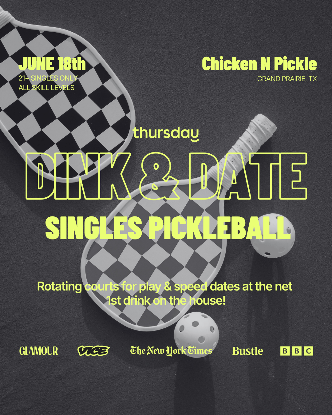 Thursday | 🏓 Dink & Date SINGLES PICKLEBALL | 📍Chicken N Pickle Grand Prairie