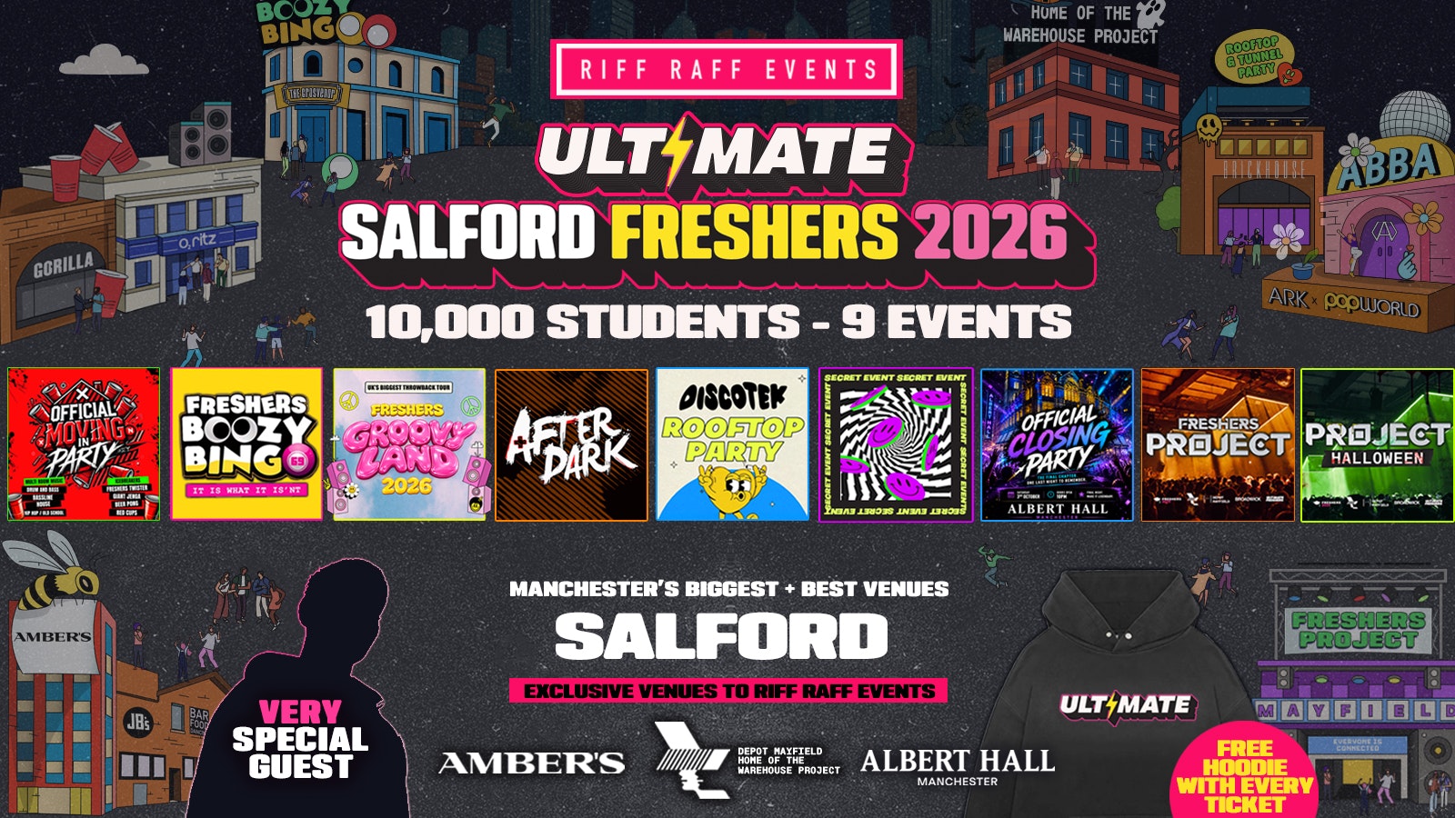 ULTIMATE RIFF RAFF SALFORD FRESHERS 2026 ⚡️ Official Student Partners with BoohooMAN 👕 Free Hoodie + Huge Artist with Every Ticket – Sold Out 15 Years Running!