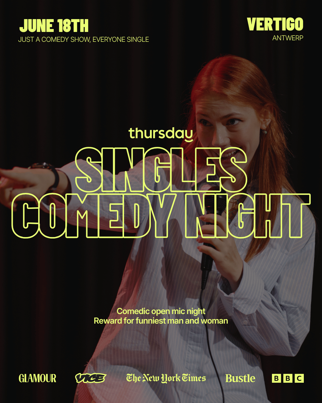 Thursday | Singles Comedy Night at Vertigo | Antwerp