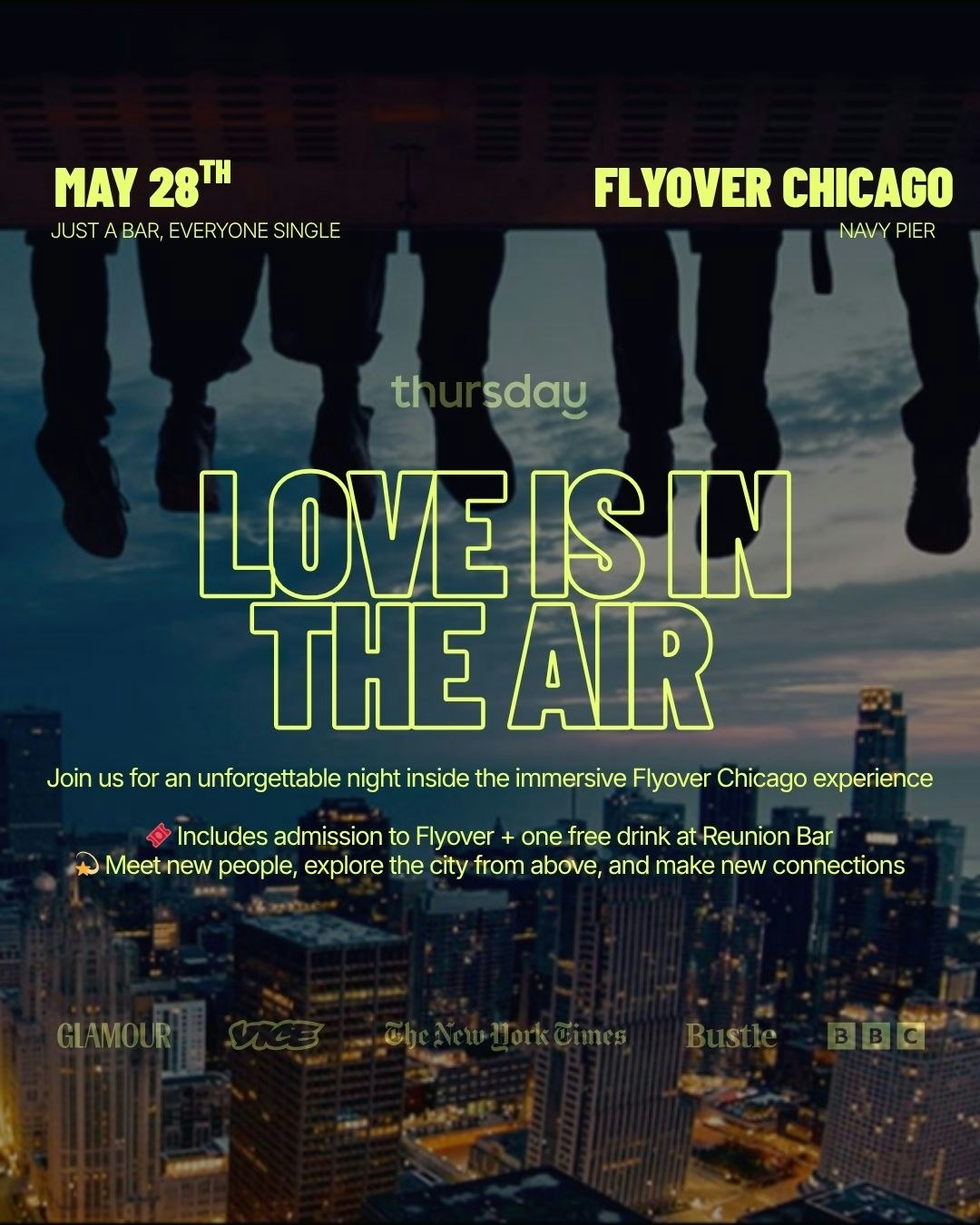 Thursday | Love is in the Air – an immersive singles event  | Flyover Chicago, Navy Pier
