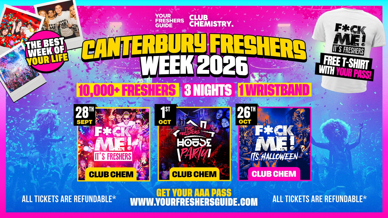 Canterbury Freshers Week 2026 – Official Your Freshers Guide – Free T-Shirt With Every Ticket 👕