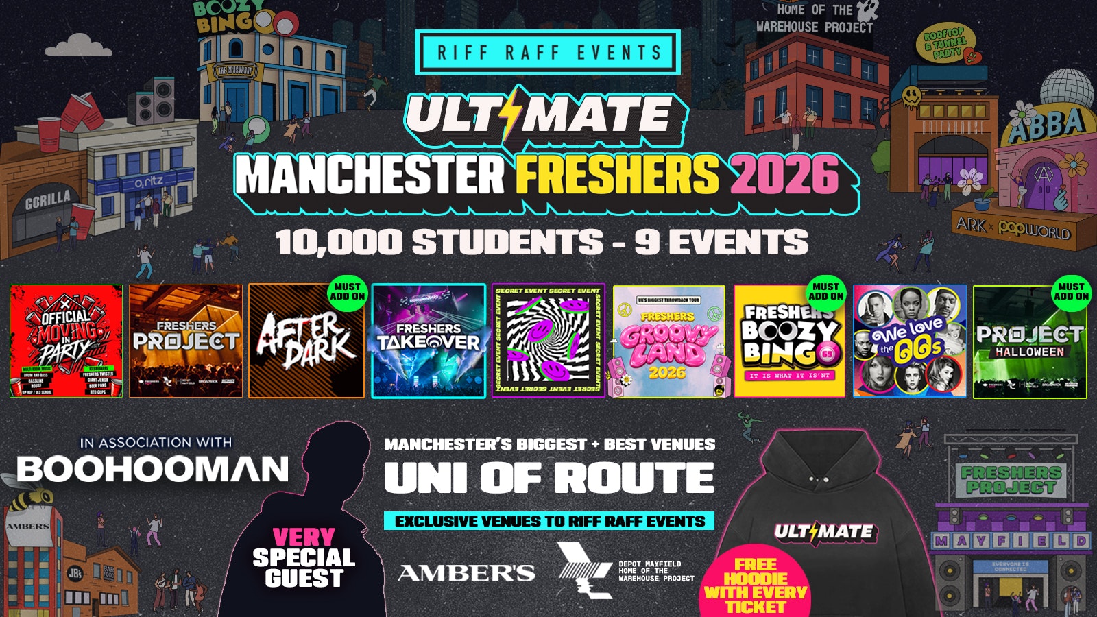 25% OFF SUMMER SALE TICKET ☀️ ULTIMATE RIFF RAFF FRESHERS 2026 ⚡️ UNI OF ROUTE – Official Student Partners with BoohooMAN 👕 Free Hoodie + Huge Artist with Every Ticket – Sold Out 15 Years Running!