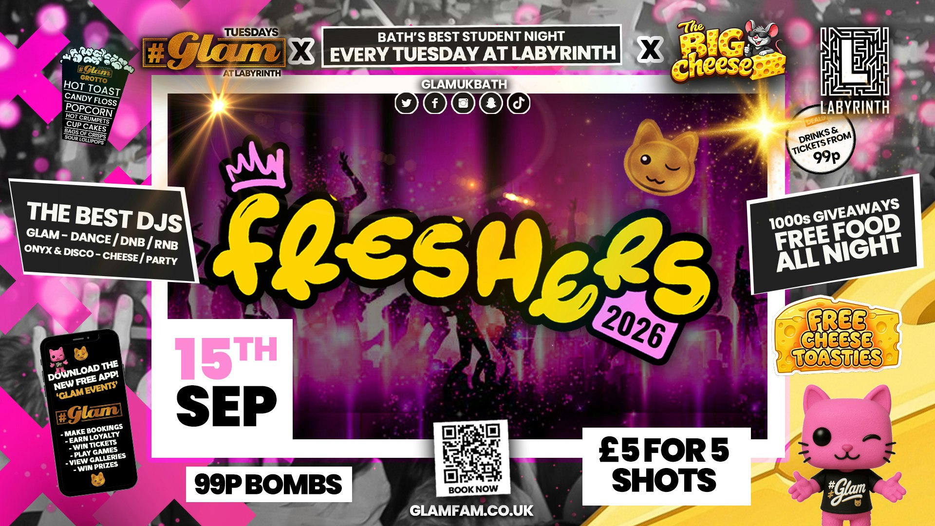 😻  GLAM vs The BIG CHEESE! 🧀 2 Brands – 1 HUGE NIGHT! | FRESHERS OPENING PARTY! 🤩 Drinks from 99p!‼️Every Tuesday at Labyrinth 😻