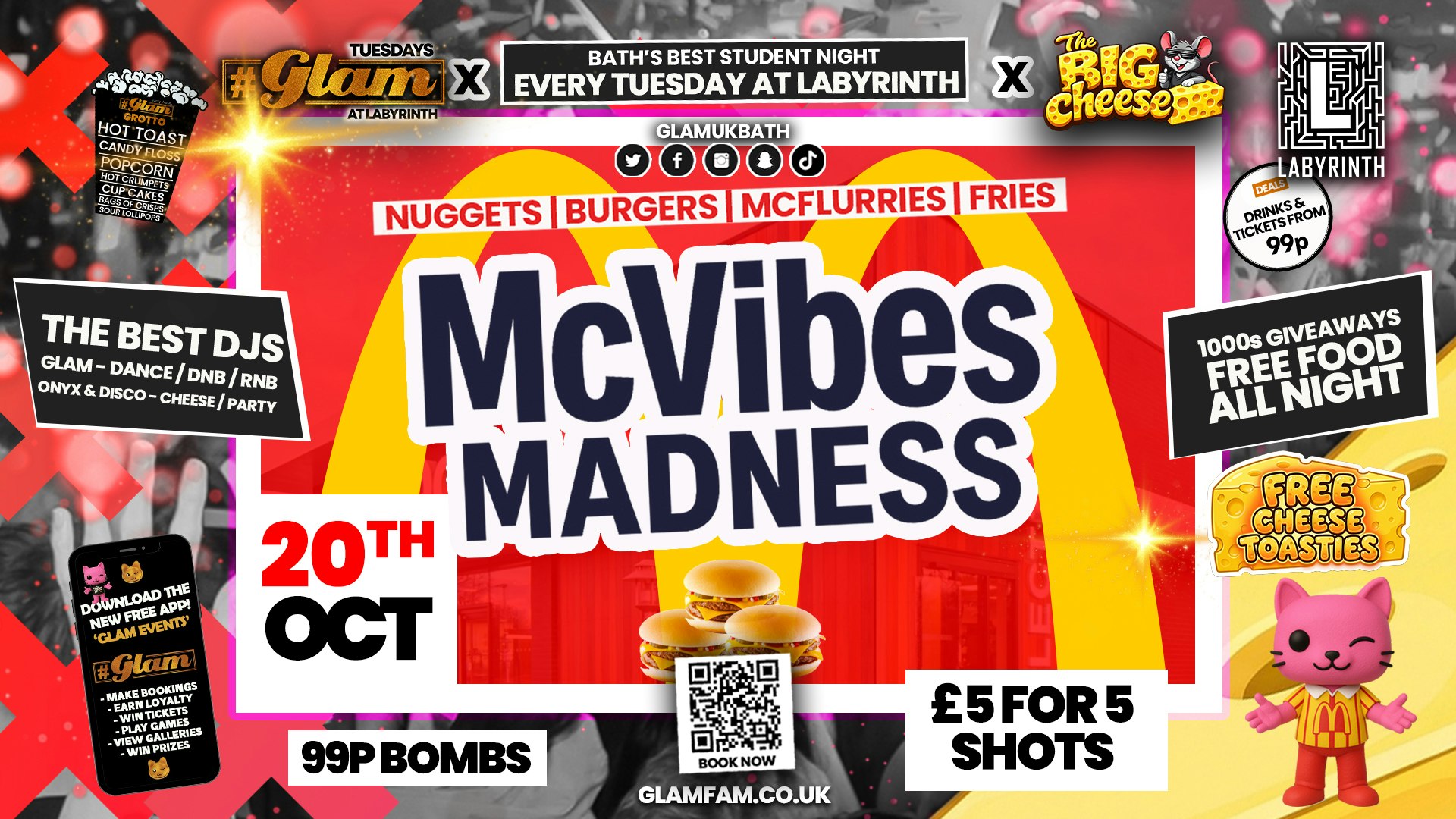 😻  GLAM x The BIG CHEESE |  🍔 MC VIBES MADNESS!! 🍟 2 Brands – One HUGE NIGHT! 🤯 | Tickets and Drinks from 99p!‼️