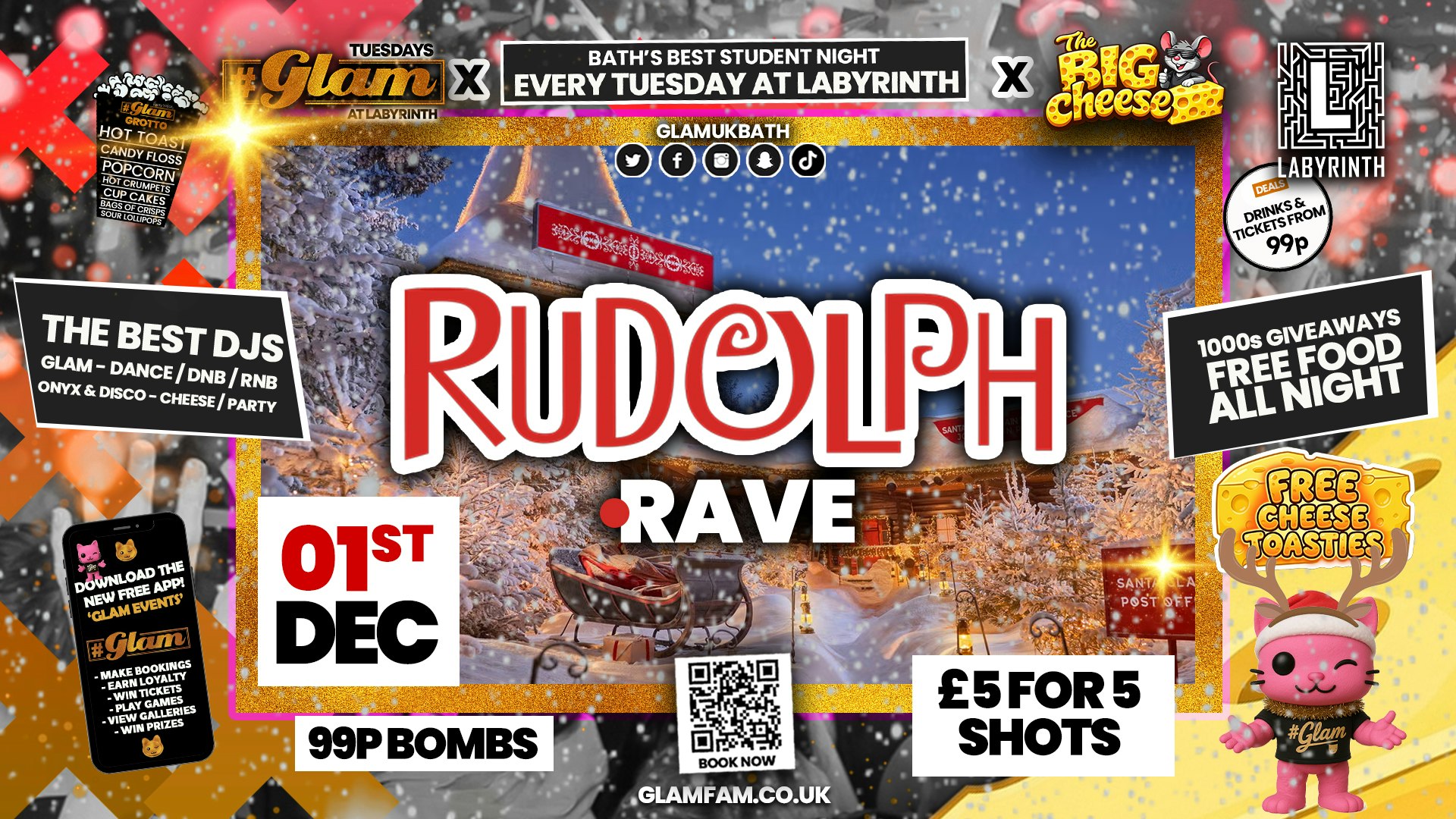 😻  GLAM x The BIG CHEESE |  🦌 RUDOLPH RAVE!! 🦌 2 Brands – One HUGE NIGHT! 🤯 | 5 Shots for £5 and 99p Bombs! Plus Tickets and from 99p!‼️
