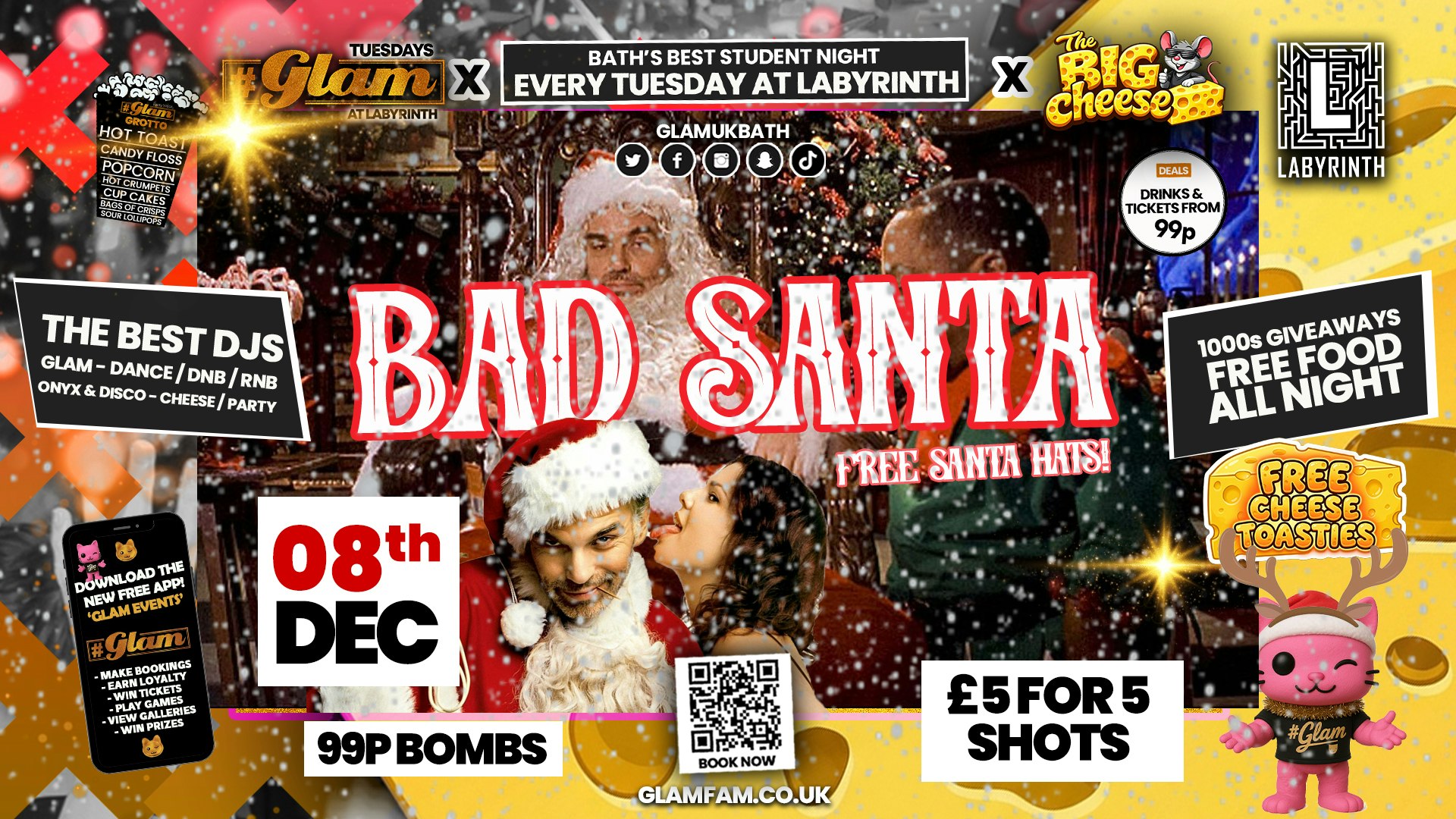 😻  GLAM x The BIG CHEESE |  BAD SANTA PARTY! 🎅🏼 2 Brands – One HUGE NIGHT! 🤯 |  5 Shots for £5 and 99p Bombs! Plus Tickets and from 99p!‼️