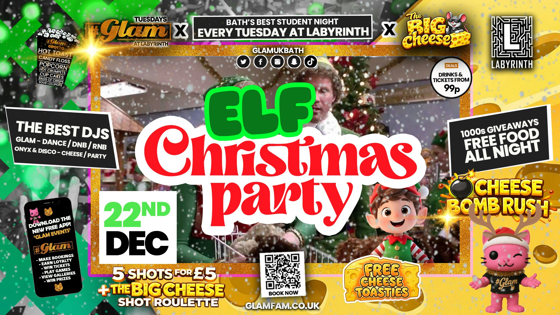 😻  GLAM x The BIG CHEESE |  ELF CHRISTMAS PARTY!! 🧝🏻🧝🏽‍♂️2 Brands – One HUGE NIGHT! 🤯 |  5 Shots for £5 and 99p Bombs! Plus Tickets and from 99p!‼️