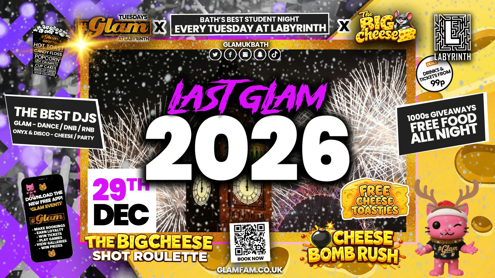 😻  GLAM x The BIG CHEESE |  LAST GLAM OF 2026!! 🫨  2 Brands – 1 HUGE NIGHT! 🤯 | 5 Shots for £5 and 99p Bombs! Plus Tickets and from 99p!‼️