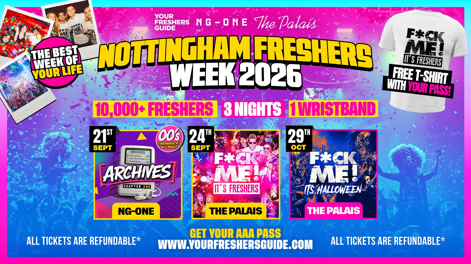 Nottingham Freshers Week 2026 – Official Your Freshers Guide | Nottingham Freshers 2026 – Free T-Shirt With Every Ticket 👕