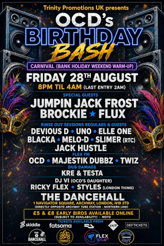 OCD'S Birthday Bash - Carnival Bank Holiday Warm-Up