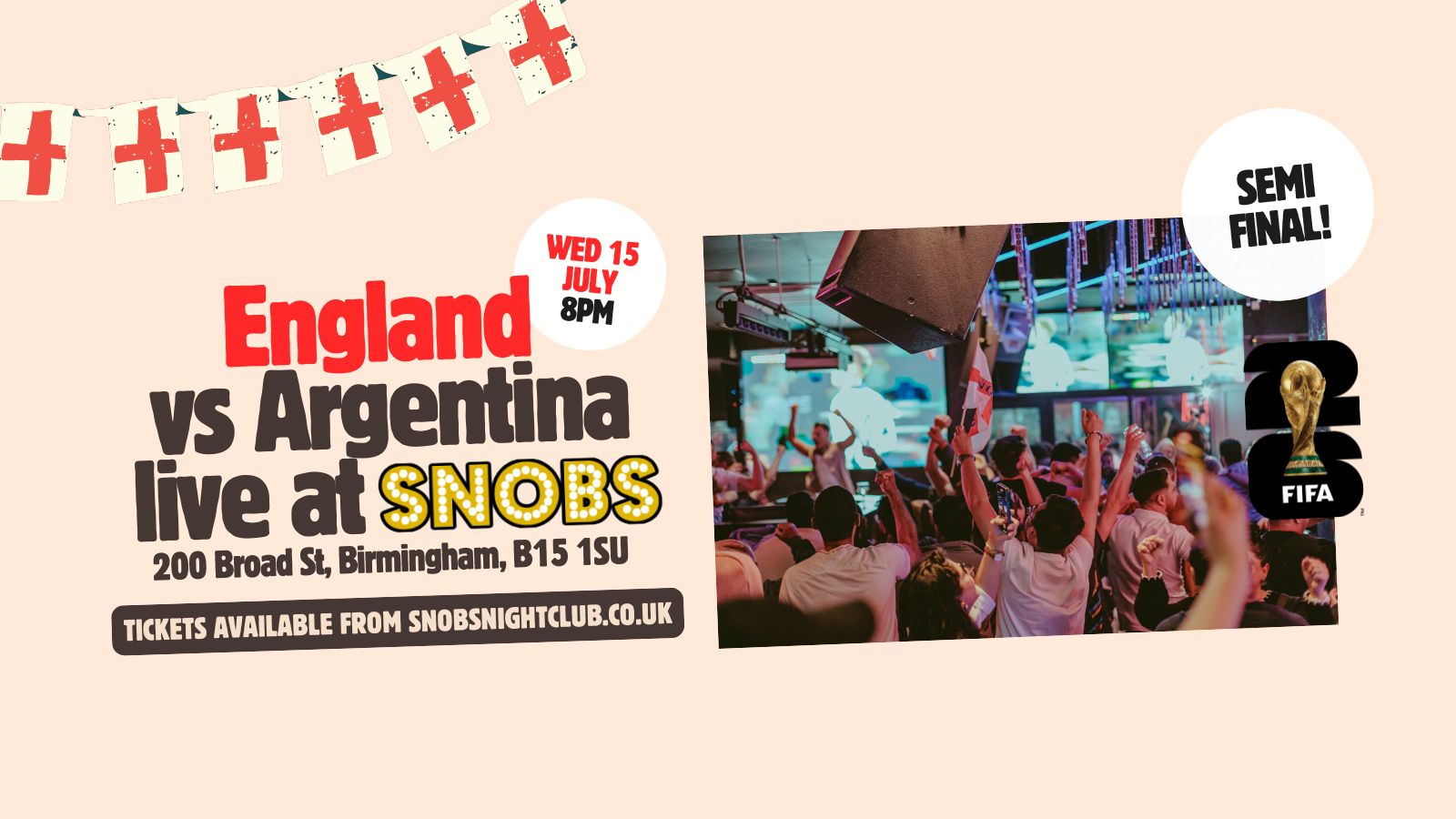 WORLD CUP SEMI-FINAL! ENGLAND VS ARGENTINA! 🏴󠁧󠁢󠁥󠁮󠁧󠁿🇦🇷 WEDS 15 JULY, 8PM KICK-OFF