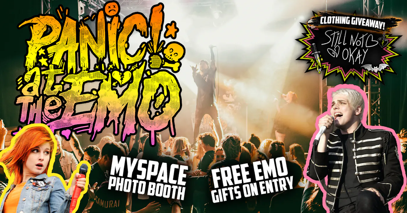 Panic At The Emo at MASH, Cambridge. Myspace photo booth, free emo gifts on entry, clothing giveaway.