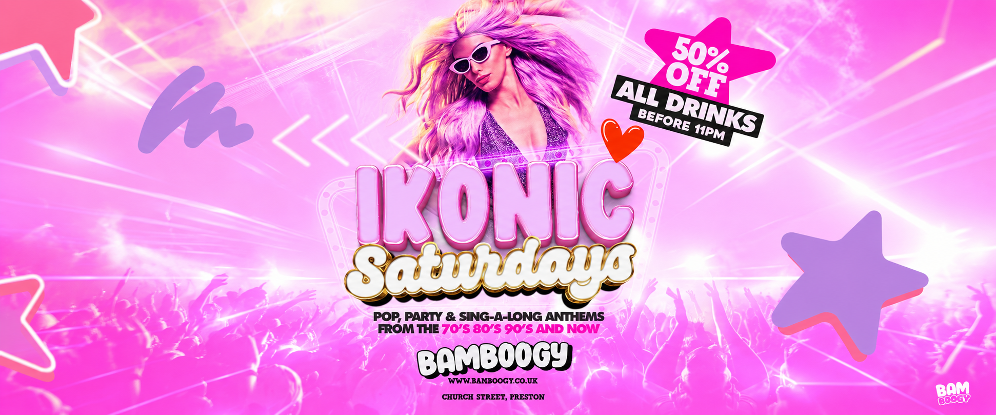🪩 IKONIC SATURDAYS 50% OFF DRINKS // BAMBOOGY PRESTON 🪩