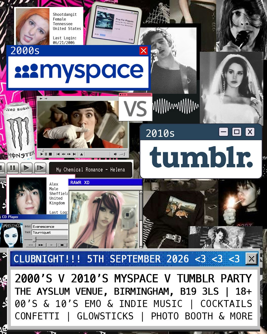 MySpace vs Tumblr: 2000’s & 2010’s Emo and Indie Clubnight 💿🌙