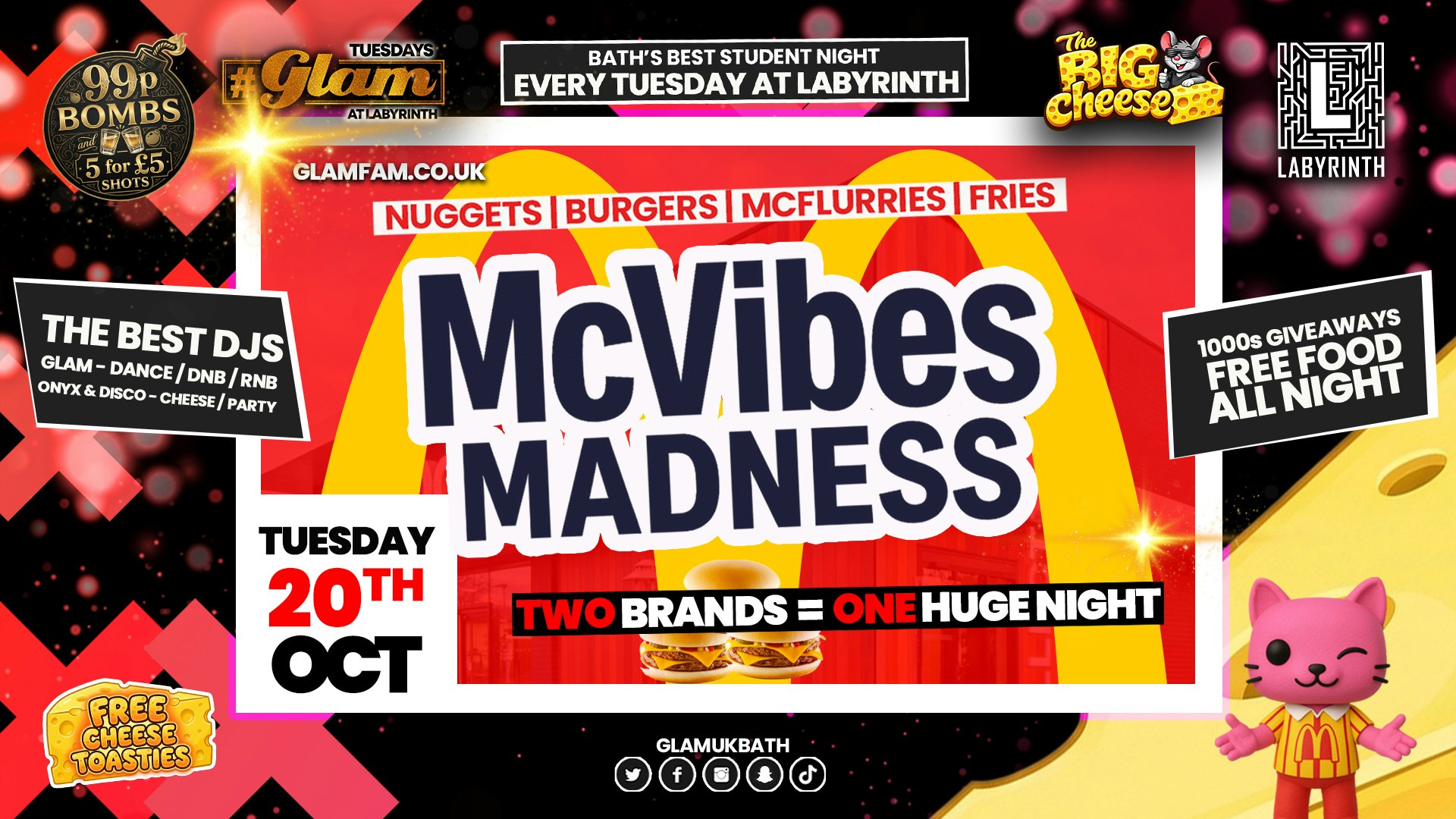 😻  GLAM x The BIG CHEESE |  🍔 MC VIBES MADNESS!! 🍟 2 Brands – One HUGE NIGHT! 🤯 | Tickets and Drinks from 99p!‼️