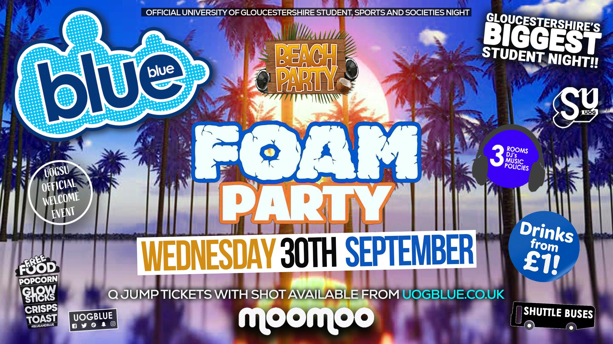 Blue & Blue Wednesdays |  😎 BEACH FOAM PARTY! ☀️ Gloucestershire’s Biggest Student Night! 🤯