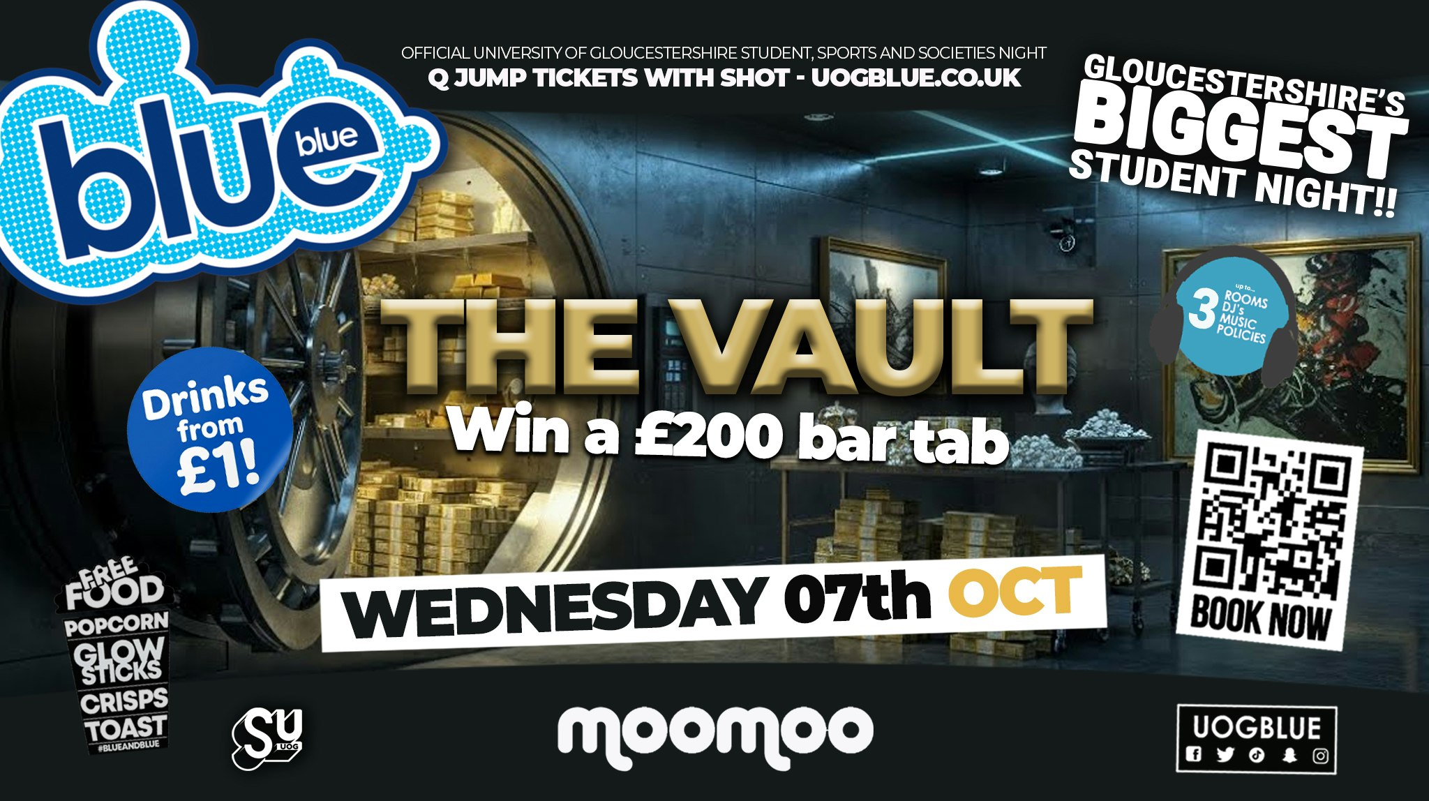 🧷 BLUE AND BLUE 🥇 THE VAULT! Win a £200 BAR TAB!! 🧷 Gloucestershire’s Biggest Student Night! 🤯