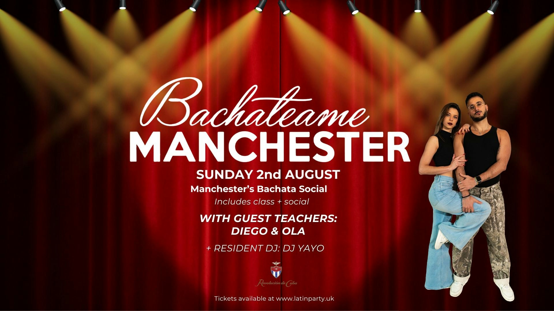 Bachateame Manchester with Diego and Ola  – Sunday 2nd August | Revolution de Cuba