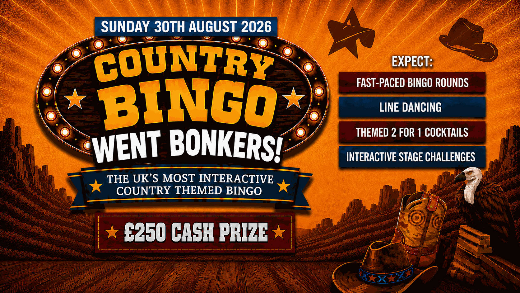 Country Bingo – Sunday 30th August – Bank Holiday Special