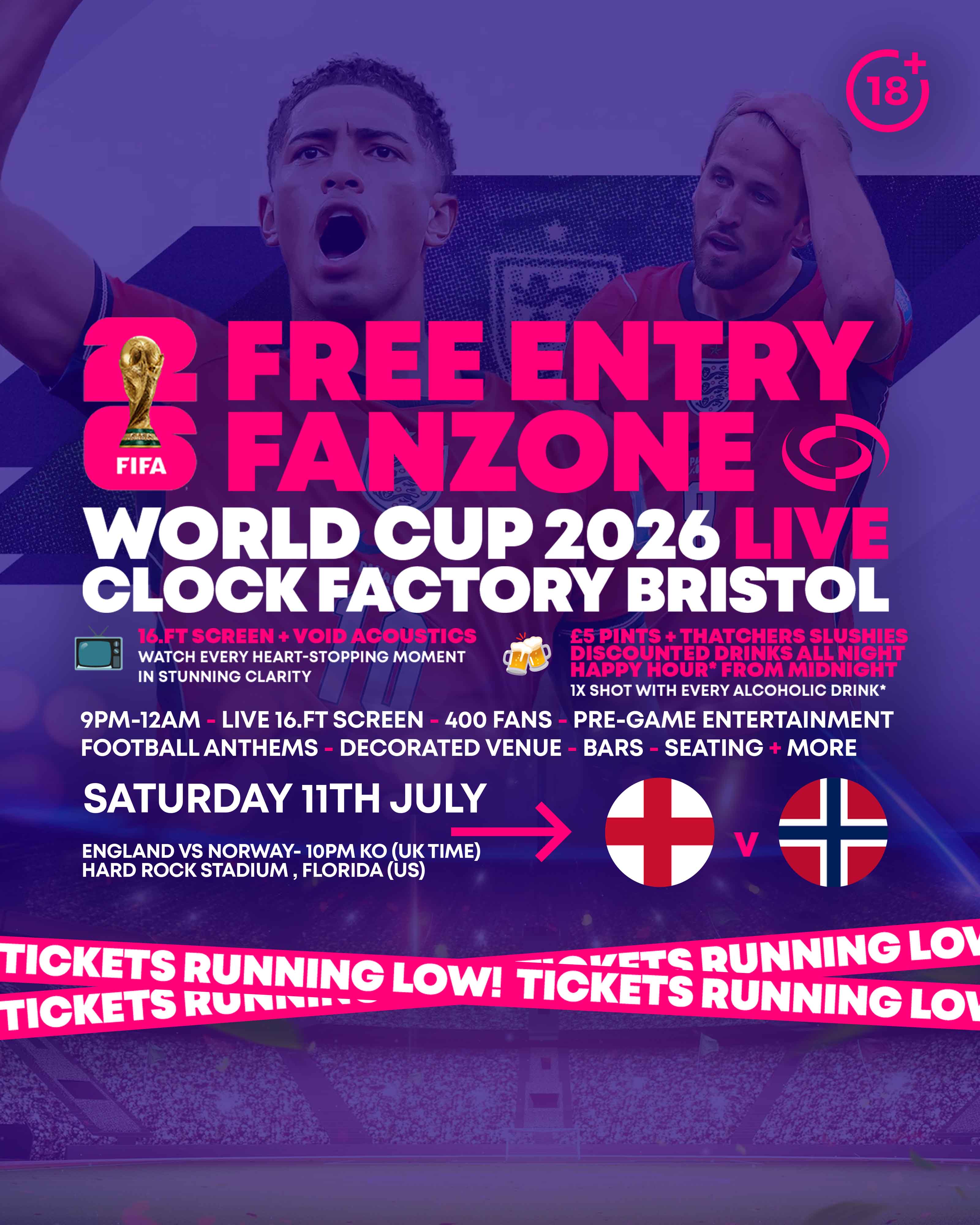 World Cup 2026 – England vs Norway @ Clock Factory Bristol [FREE ENTRY]