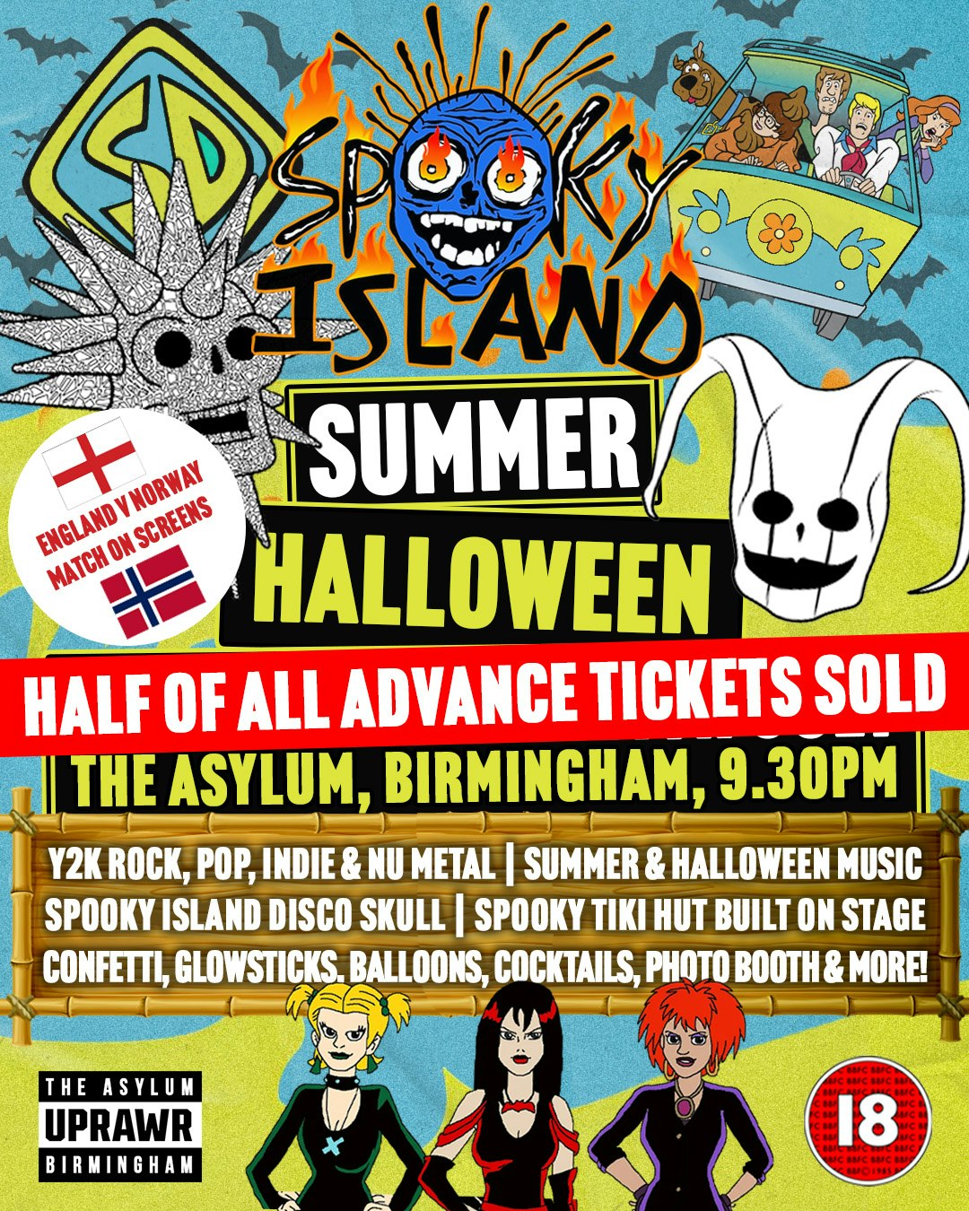 Spooky Island: Summer Halloween Party 💀🪩 + England vs Norway Game Televised (Early open)  🏴󠁧󠁢󠁥󠁮󠁧󠁿 🇳🇴