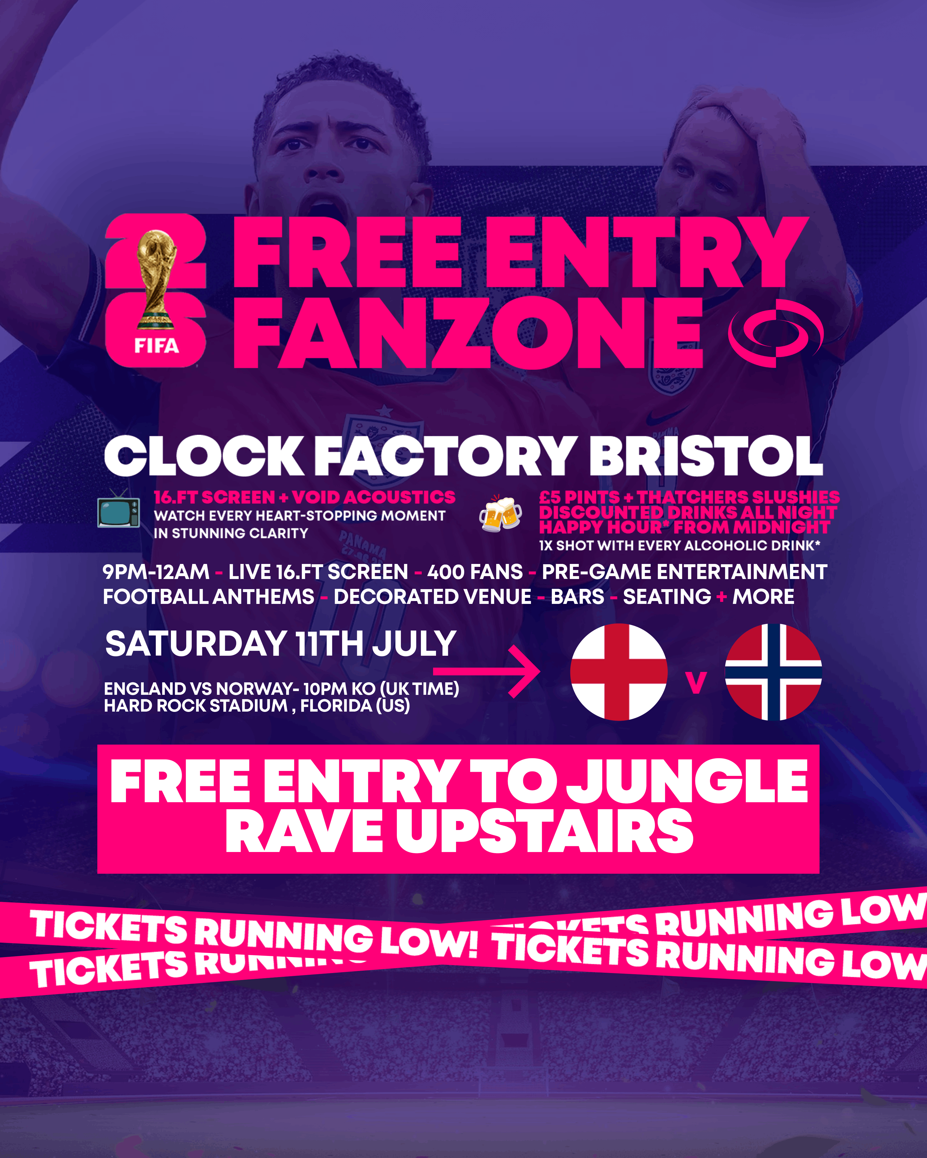 World Cup 2026 – England vs Norway @ Clock Factory Bristol [FREE ENTRY]