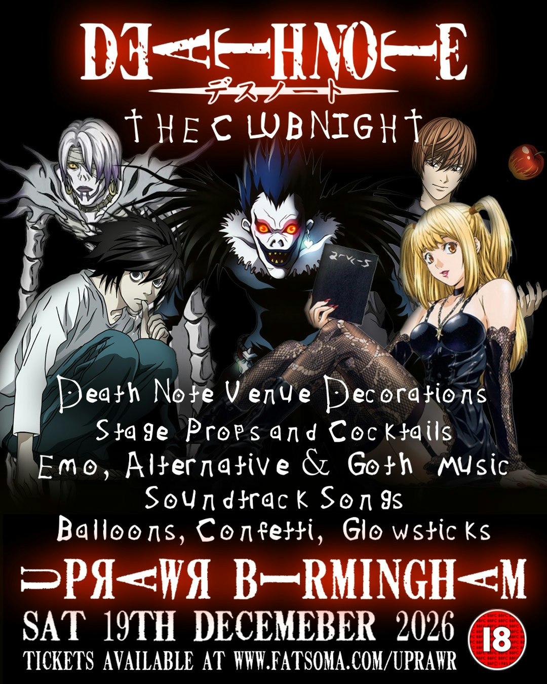Death Note: The Clubnight 📓🖊️ UPRAWR Birmingham, Saturday 19th December 2026 💀🍎