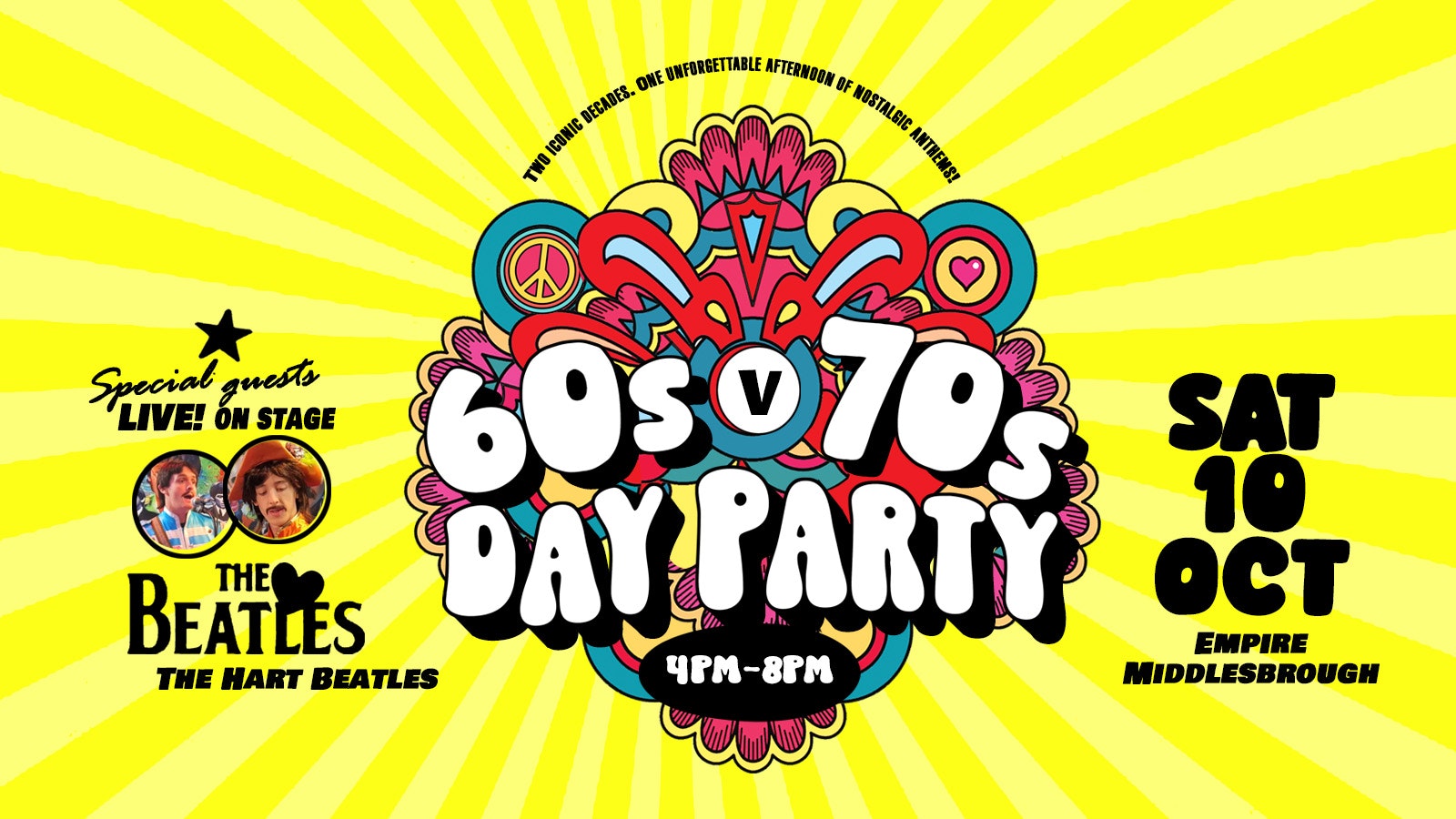 60’s & 70’s – Day Party – Featuring a Live Beatles Tribute.