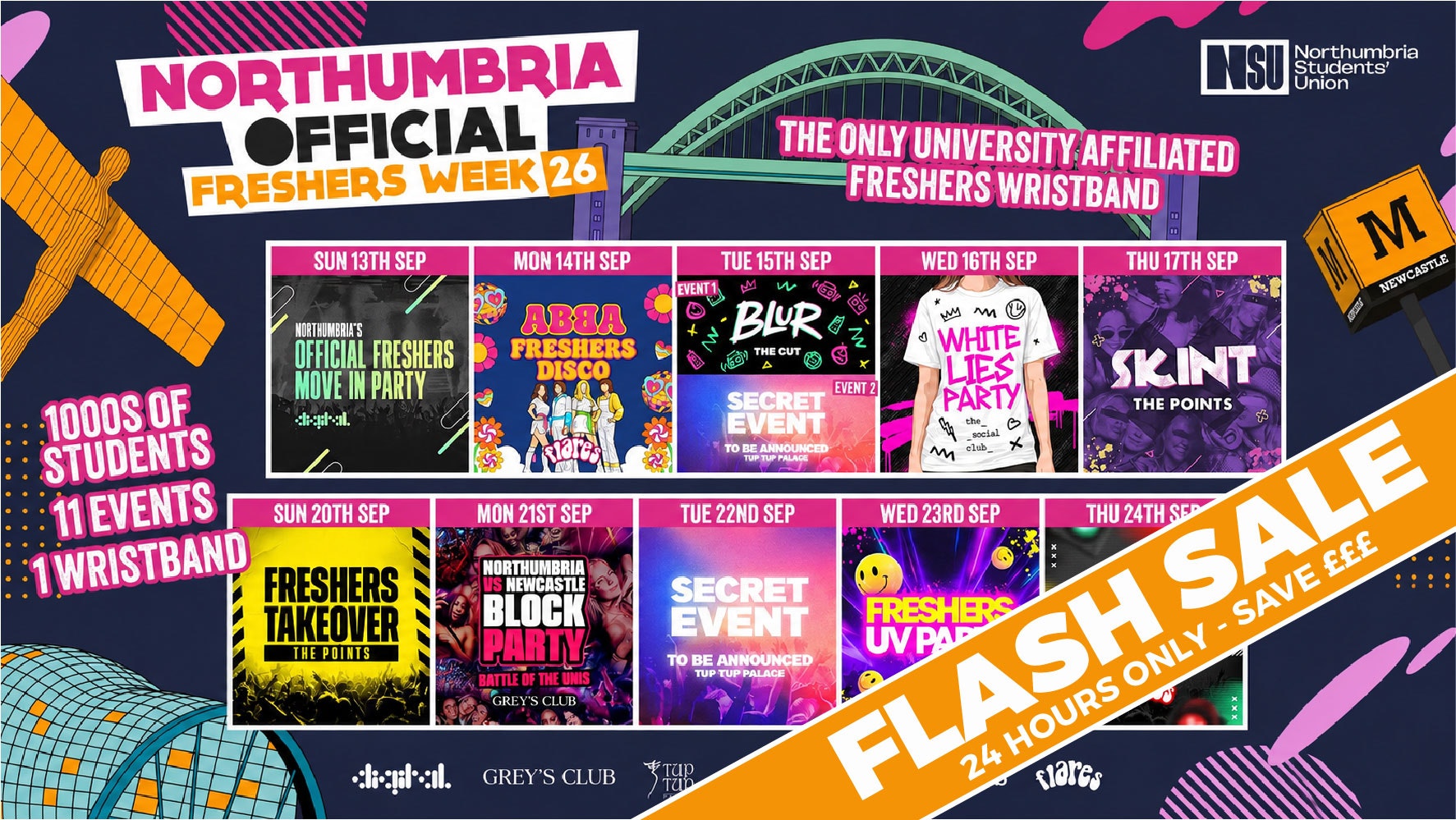 THE OFFICIAL NORTHUMBRIA UNIVERSITY FRESHERS WRISTBAND – INCLUDES MOVE IN WEEK + THE OFFICIAL FRESHERS WEEK! 2 WEEKS FOR THE PRICE OF 1!